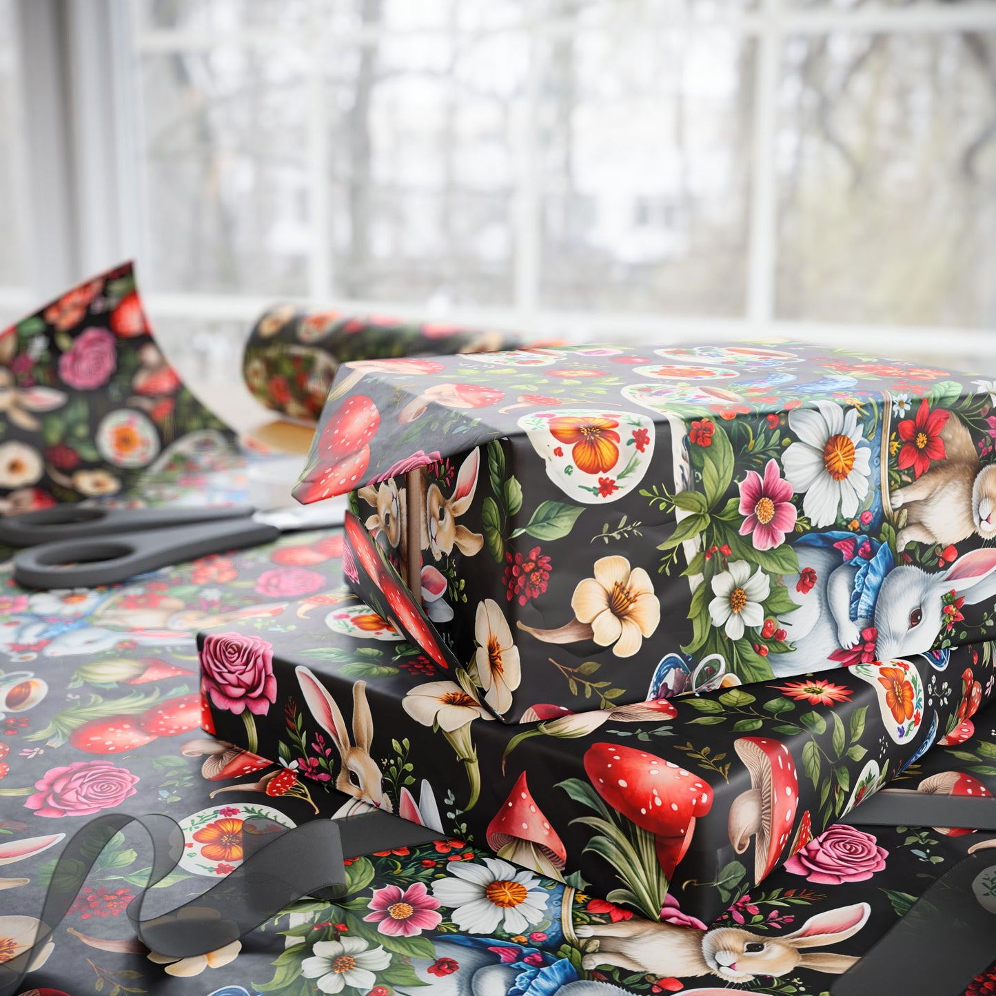 Enchanting Bold Black Gift Wrap - Perfect for Book Lovers