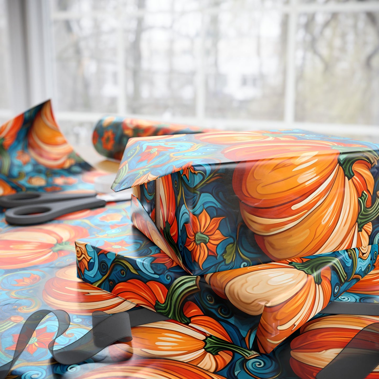 Wrapping Papers - Abstract Orange and Blue Pumpkin Pattern