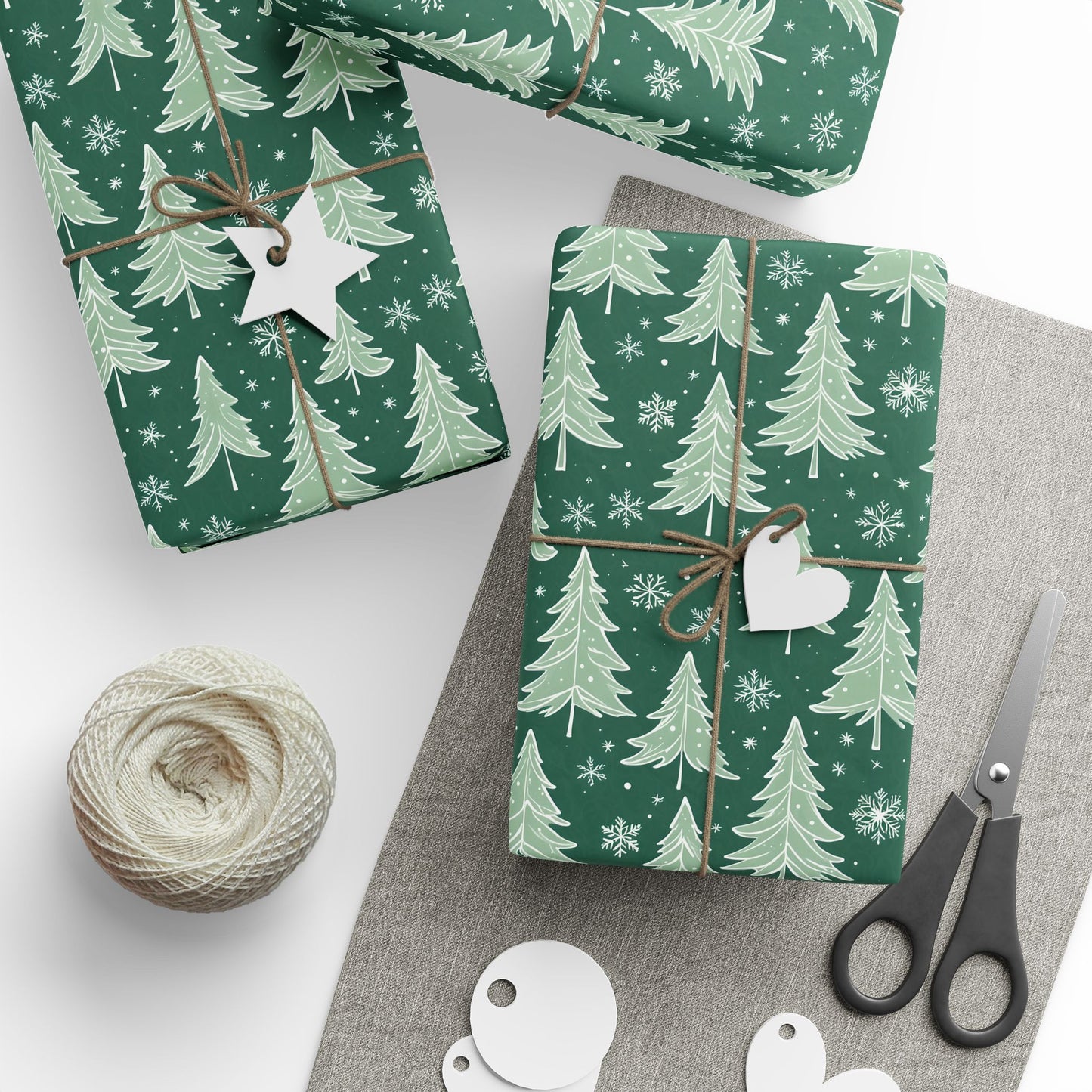 Scandi - Chic Green Christmas Tree Wrapping Paper – Modern Nordic Holiday Gift Wrap