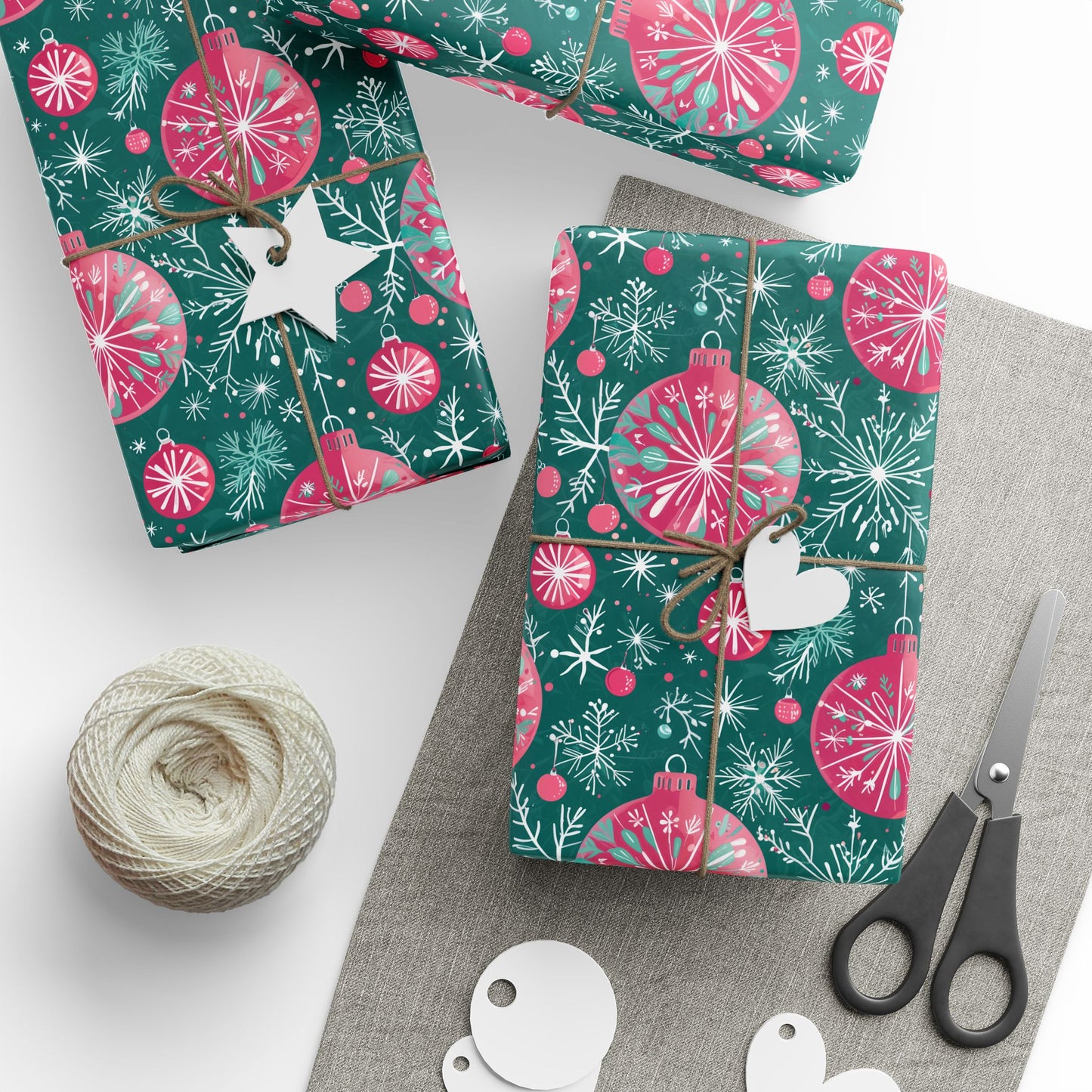Bauble Bounce & Mistletoe Pop – Retro Holiday Ornament Wrapping Paper