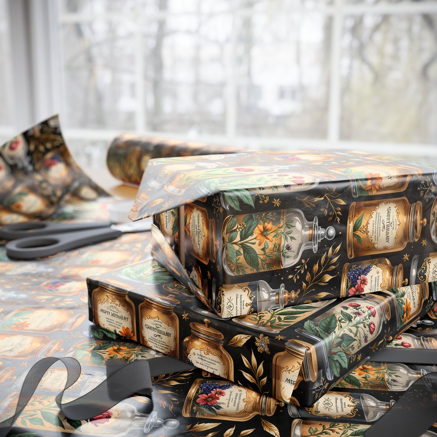 Wrapping Paper - Elegant Apothecary Vintage - Inspired Design