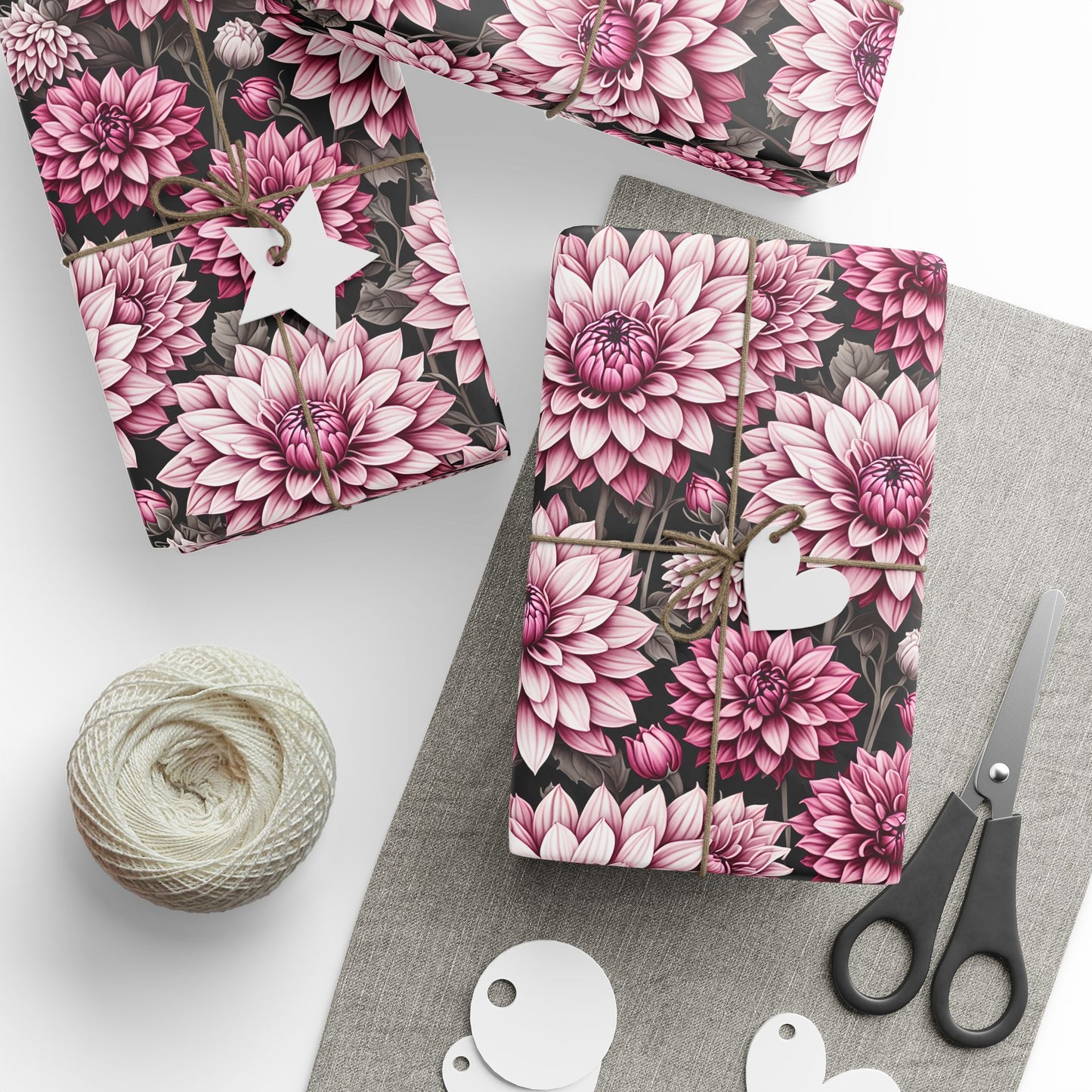 Dahlia Fields of Pink White Black Gift Wrapping Paper