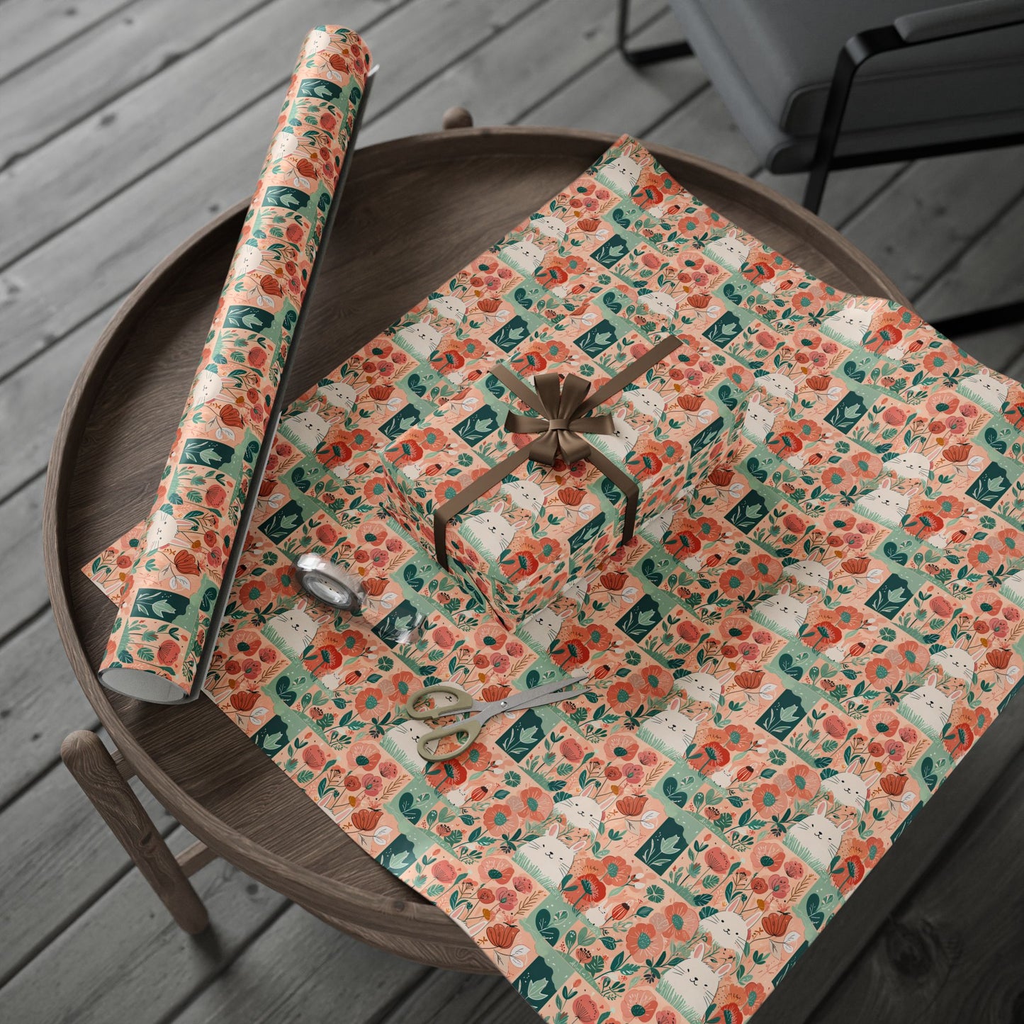 Bunny and Floral Wrapping Paper Roll