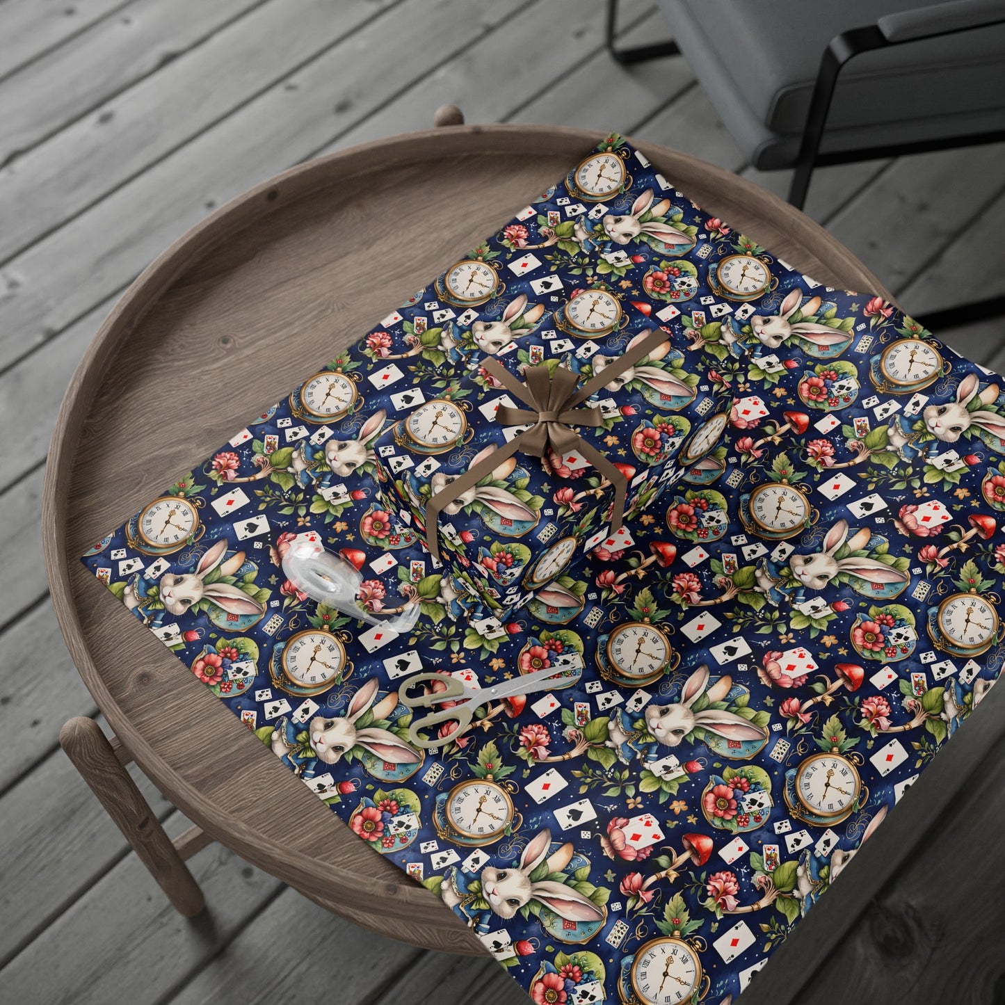 Enchanting Navy Gift Wrap inspired by Alice in Wonderland