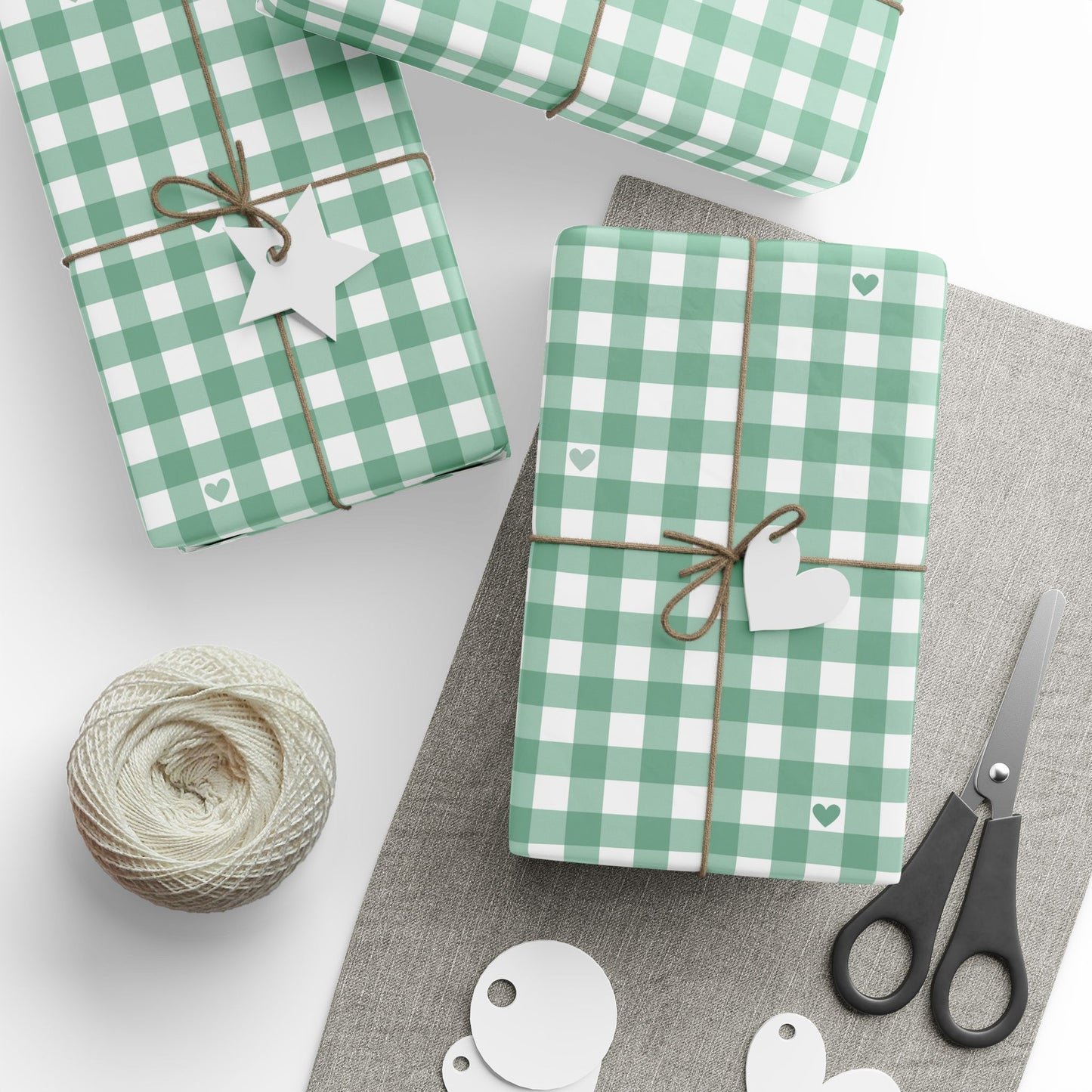 Gingham Green with Small Hearts Wrapping Papers