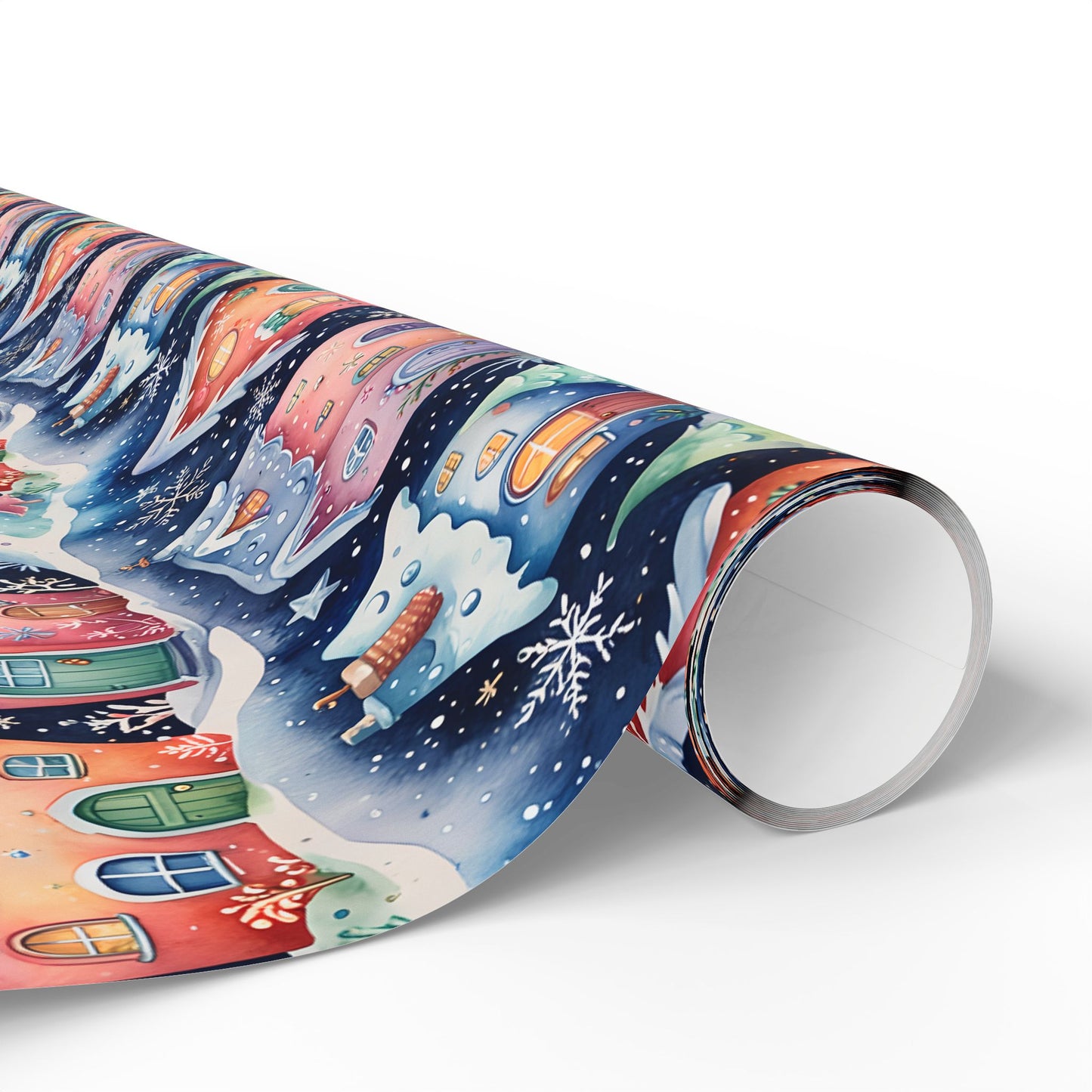 Holiday Wrapping Papers with Sparkling Star, Cute Snowflake, and Christmas Village Design