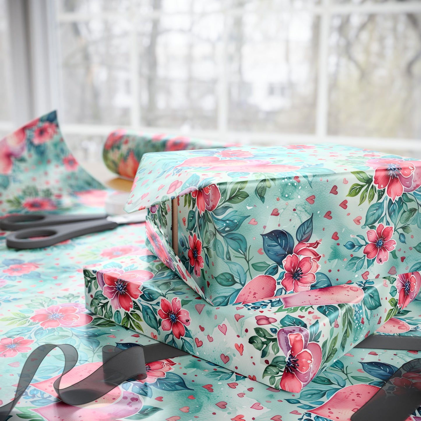 Blue & Pink Floral Gift Wrap