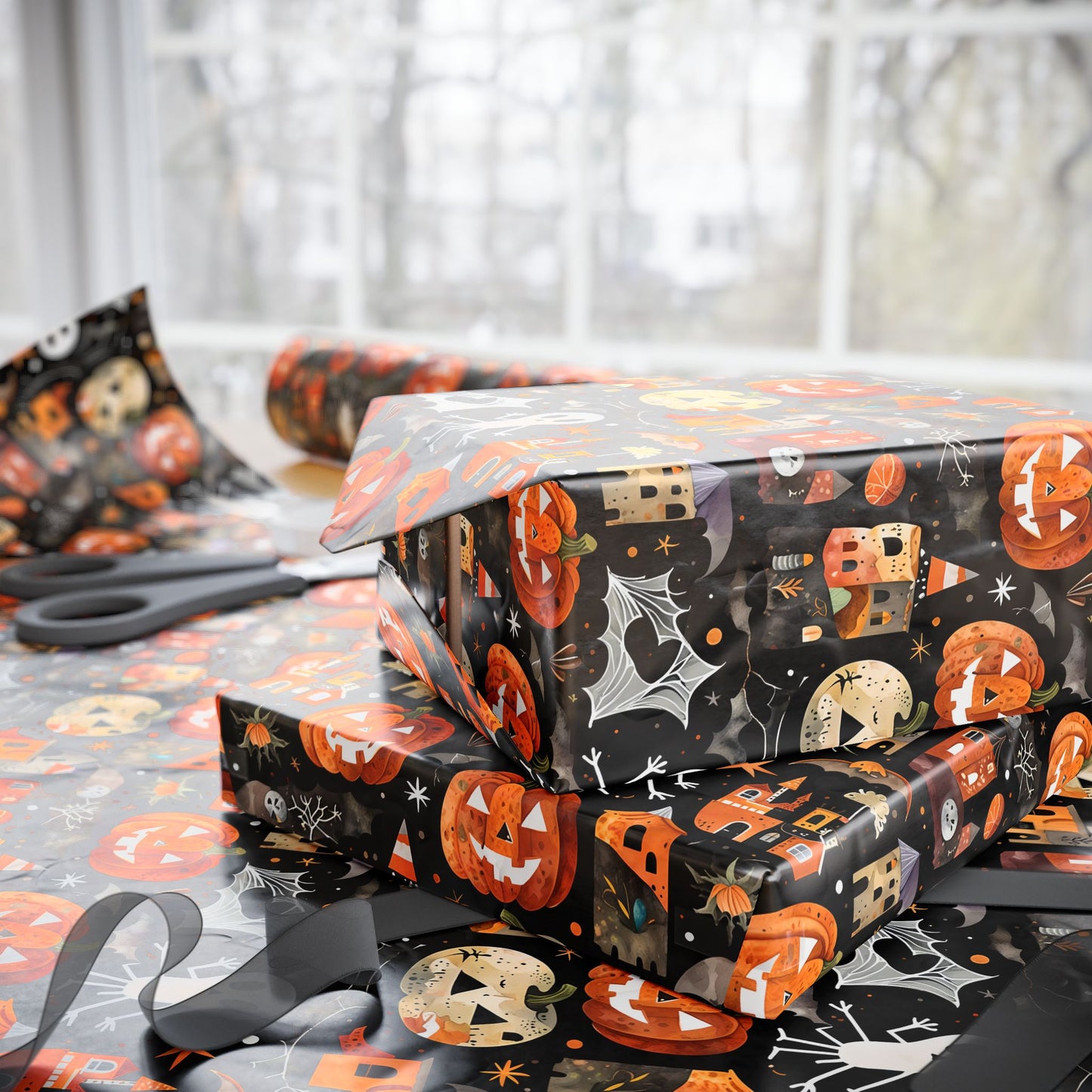 Halloween Wrapping Paper – Pumpkin & Ghost Design for Spooky Fun