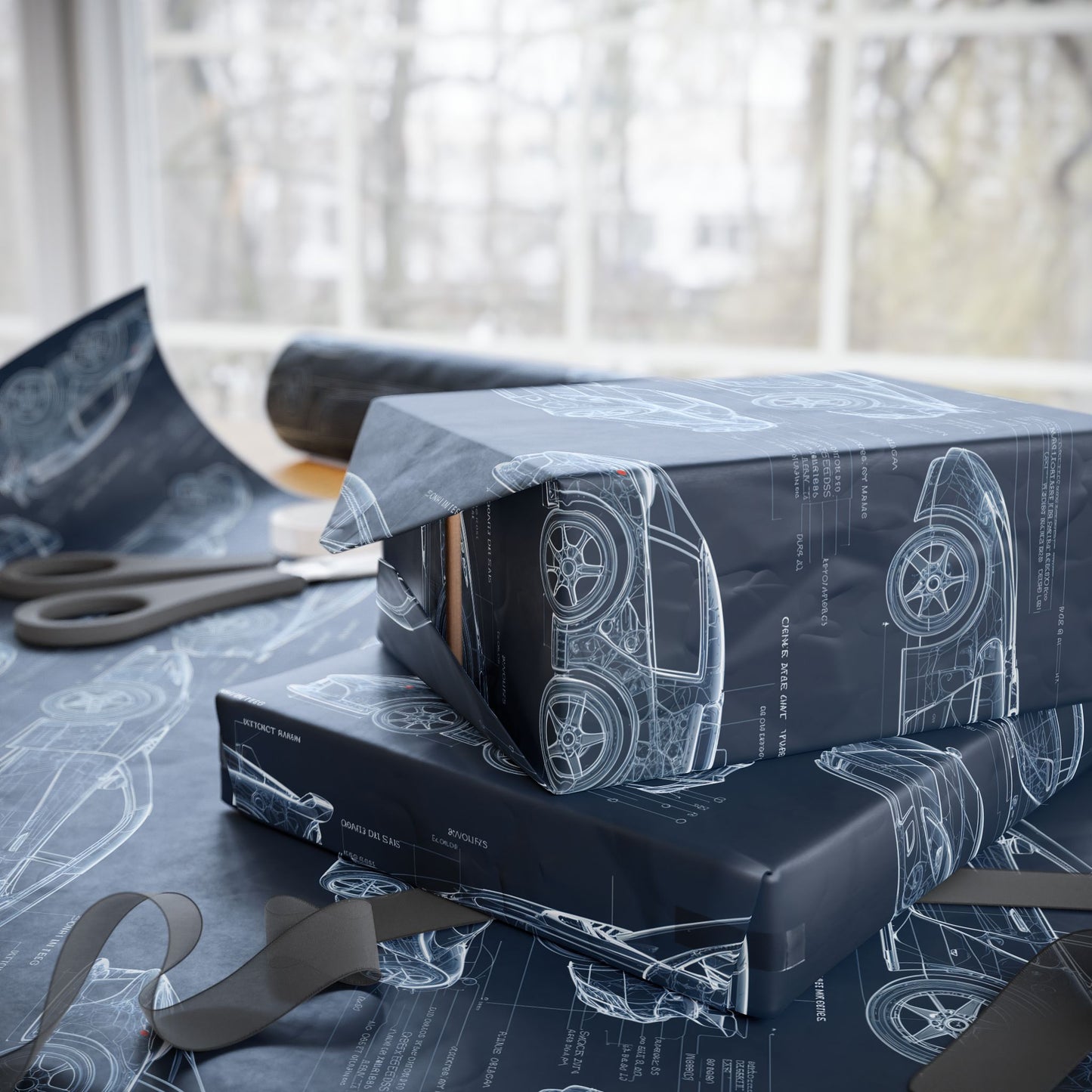 Car Blueprint Wrapping Paper