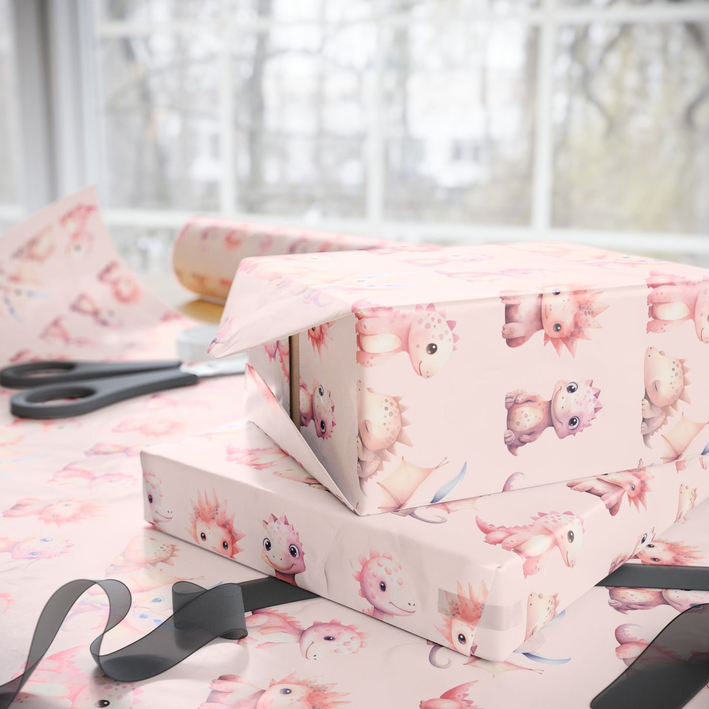Pink Dinosaur Wrapping Papers