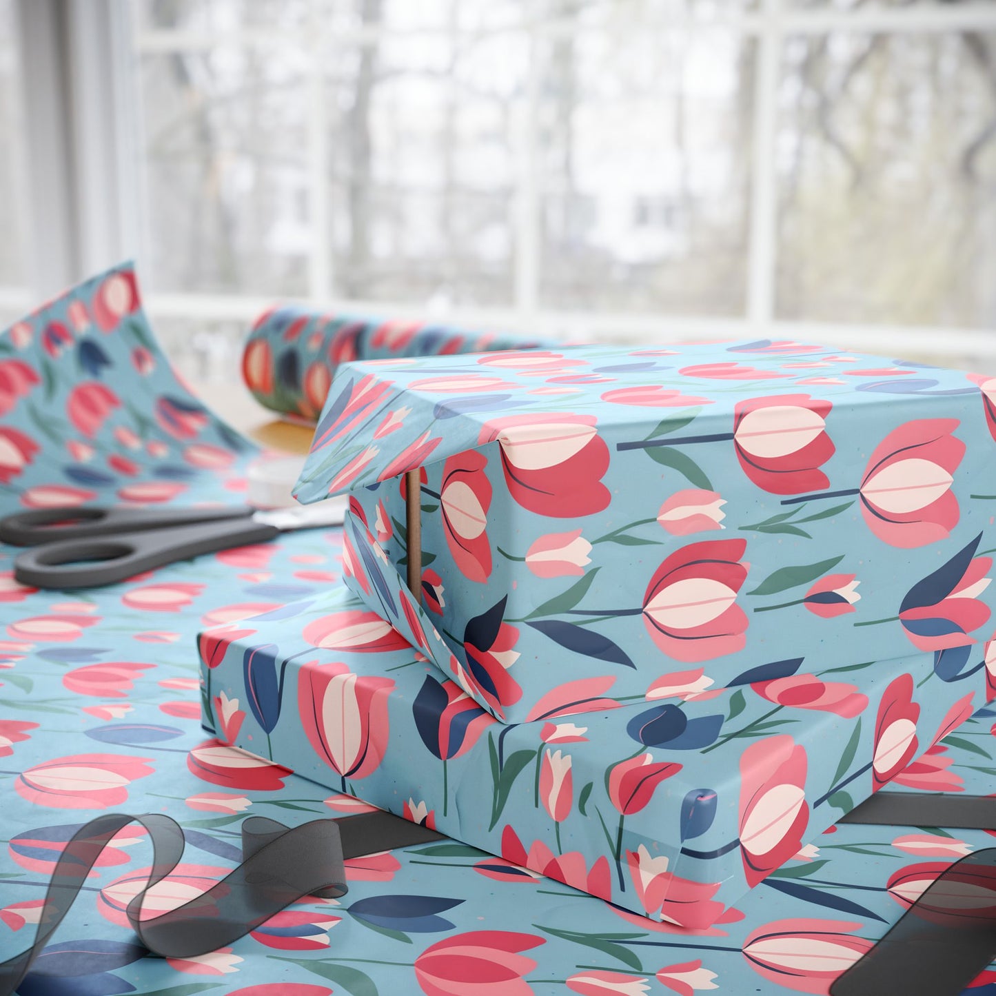 Chic Blue Tulip Wrapping Paper