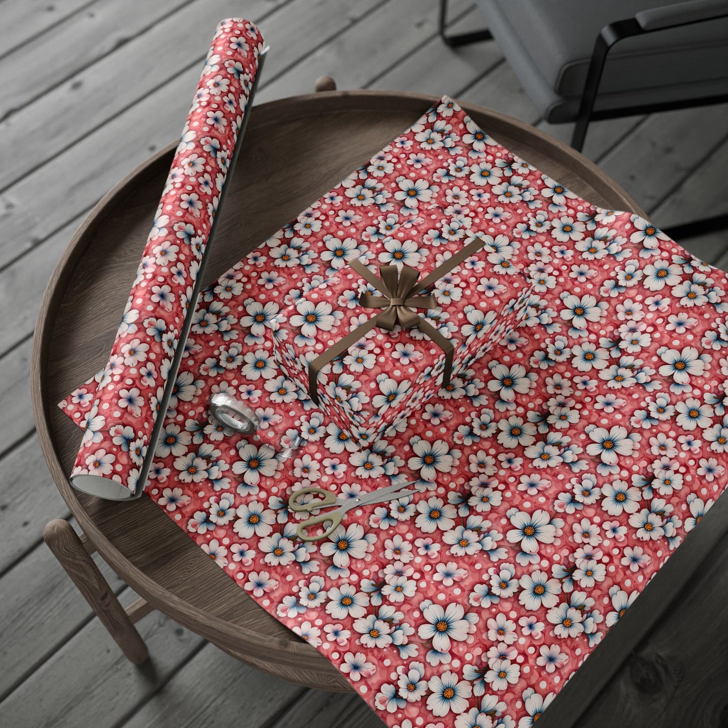 Pink Floral Wrapping Paper Roll