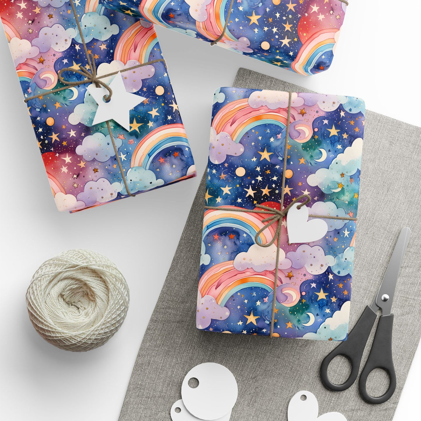 Celestial Rainbows – Whimsical Night Sky Wrapping Paper