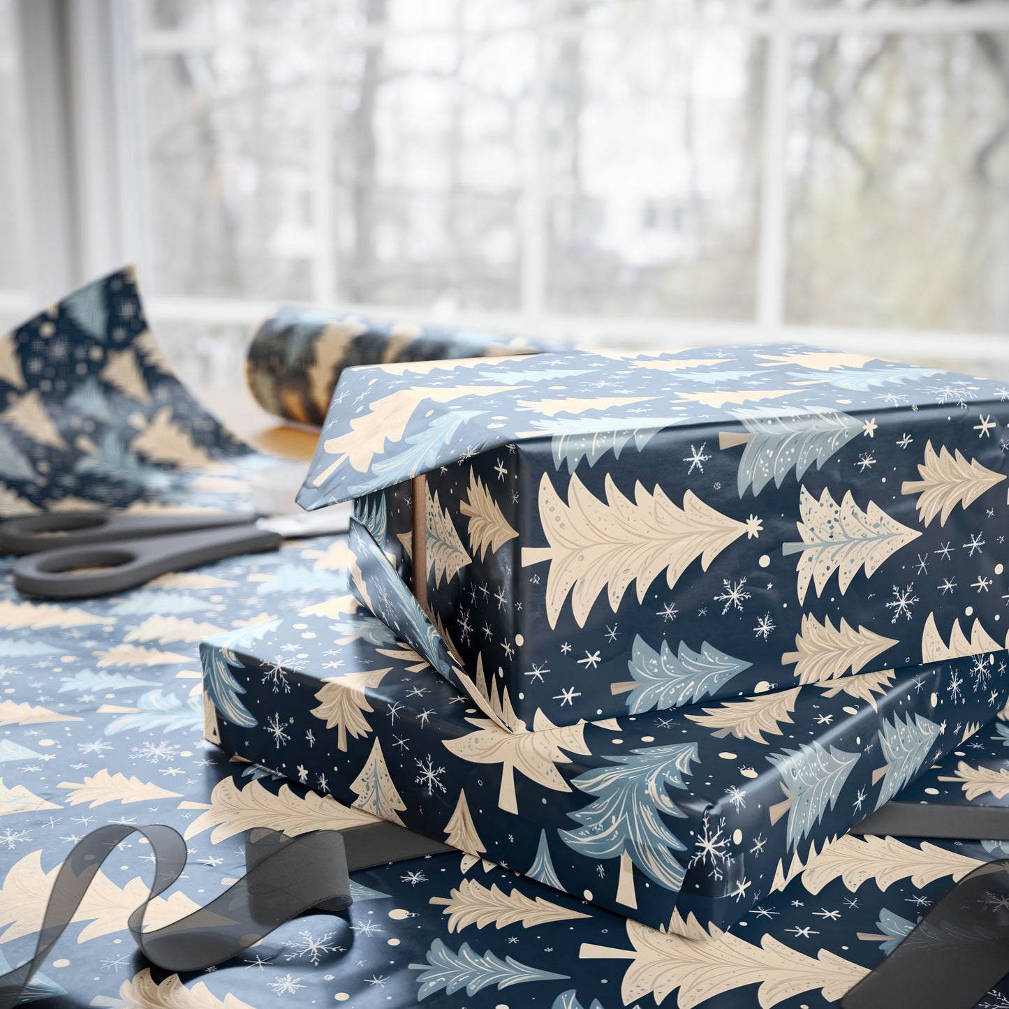 Frosted Pines & Midnight Whimsy Gift Wrap