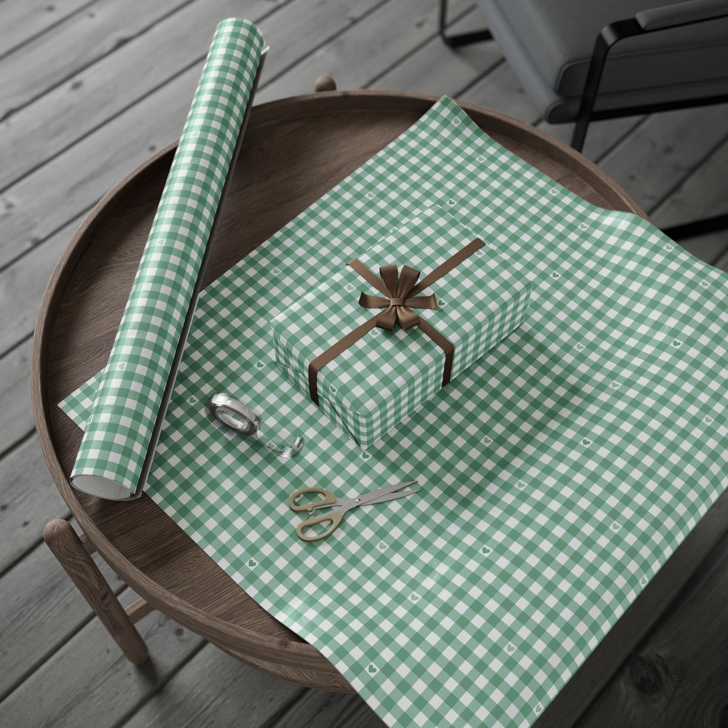 Gingham Green with Small Hearts Wrapping Papers