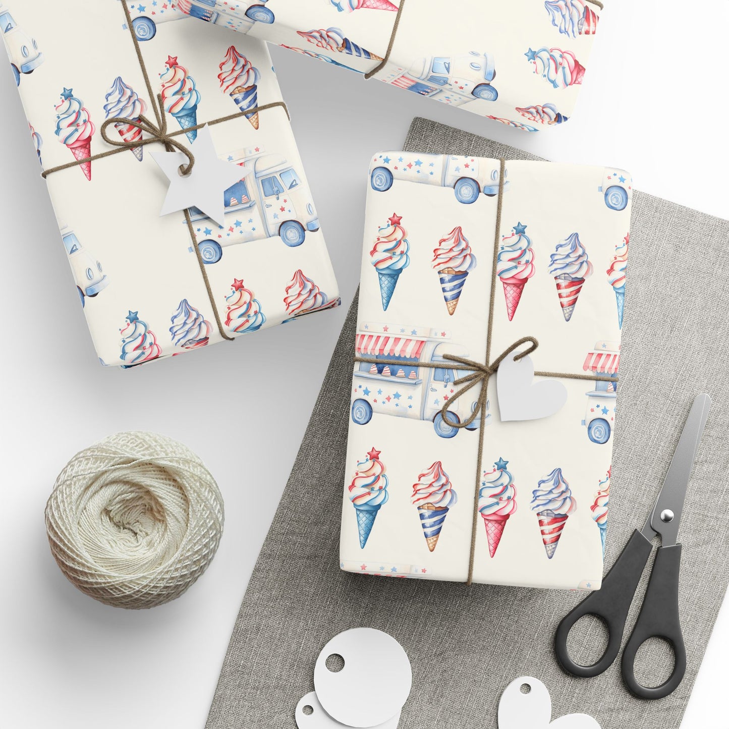 Vintage Ice Cream 4th of July Truck Wrapping Paper