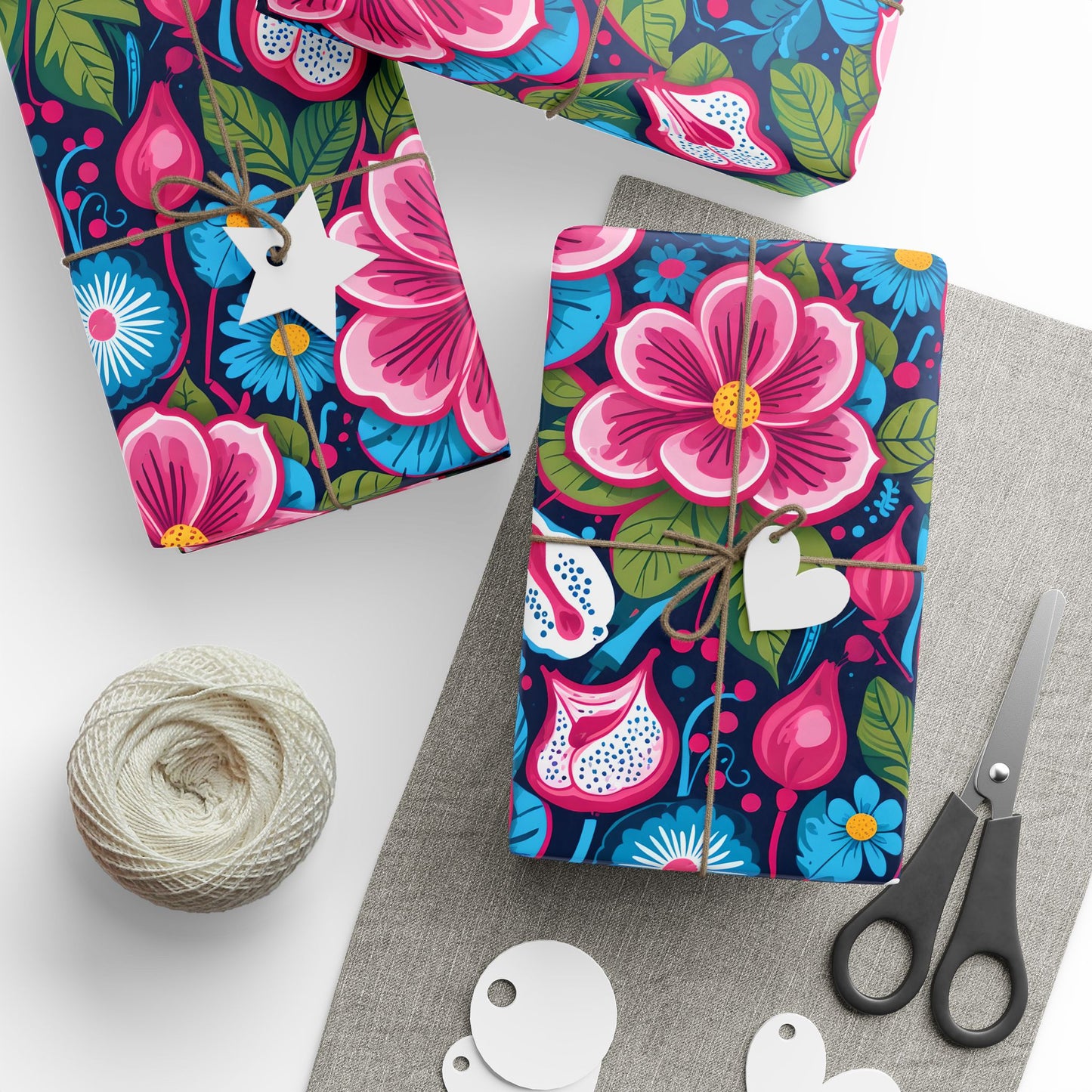 Colorful Pink & Aqua Flower Pattern Gift Wrap