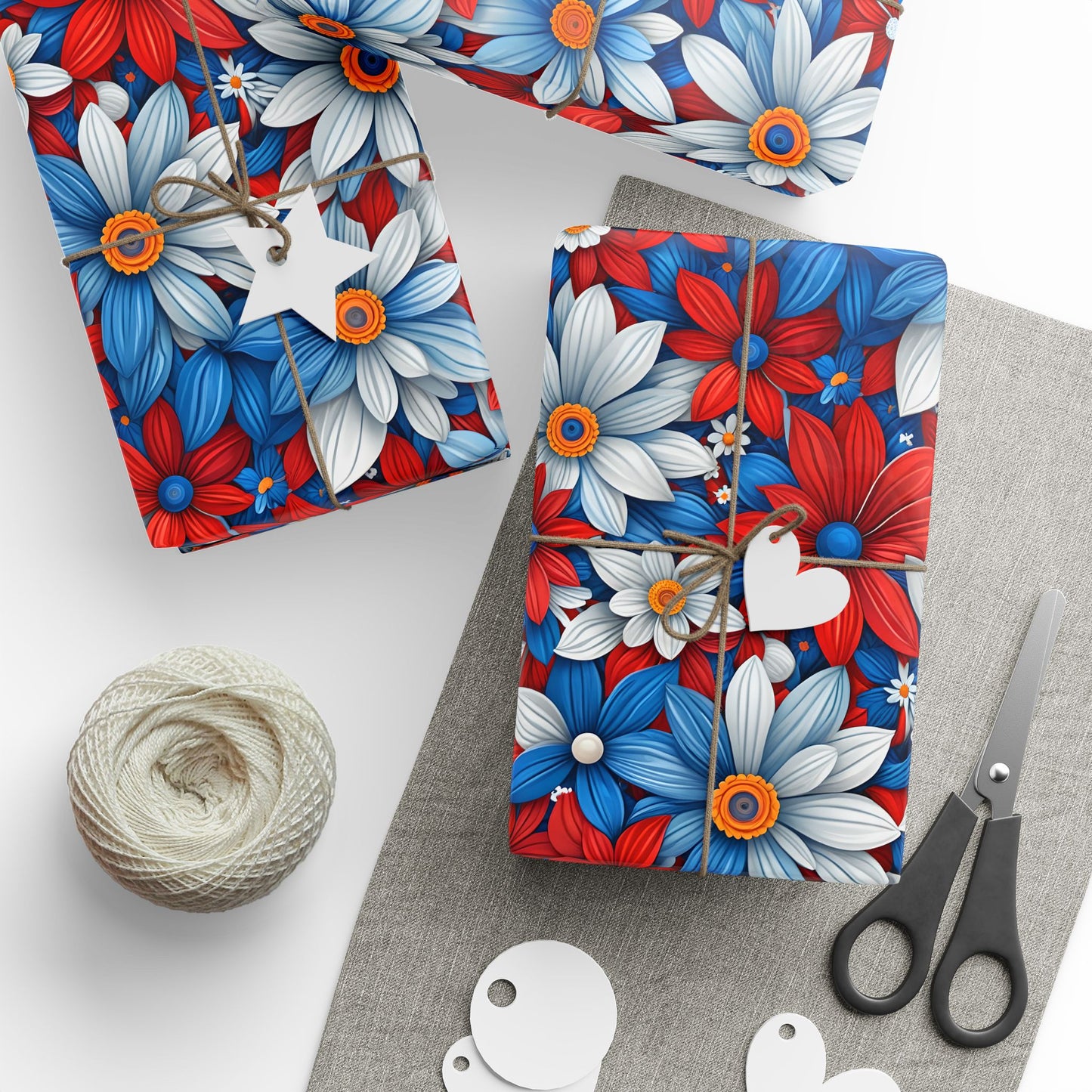 Red White Blue Daisy Floral Design
