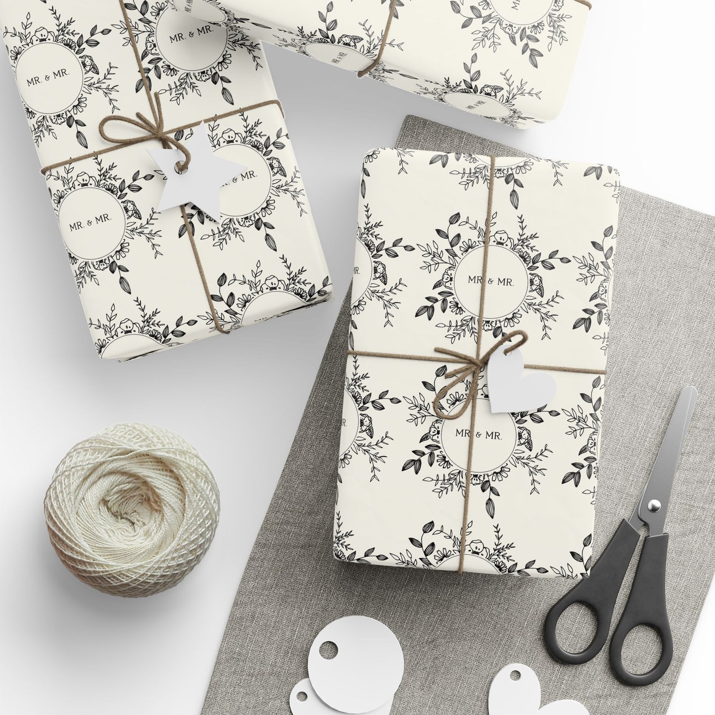 Mr. & Mr. Gift Wrapping Paper in Black & White