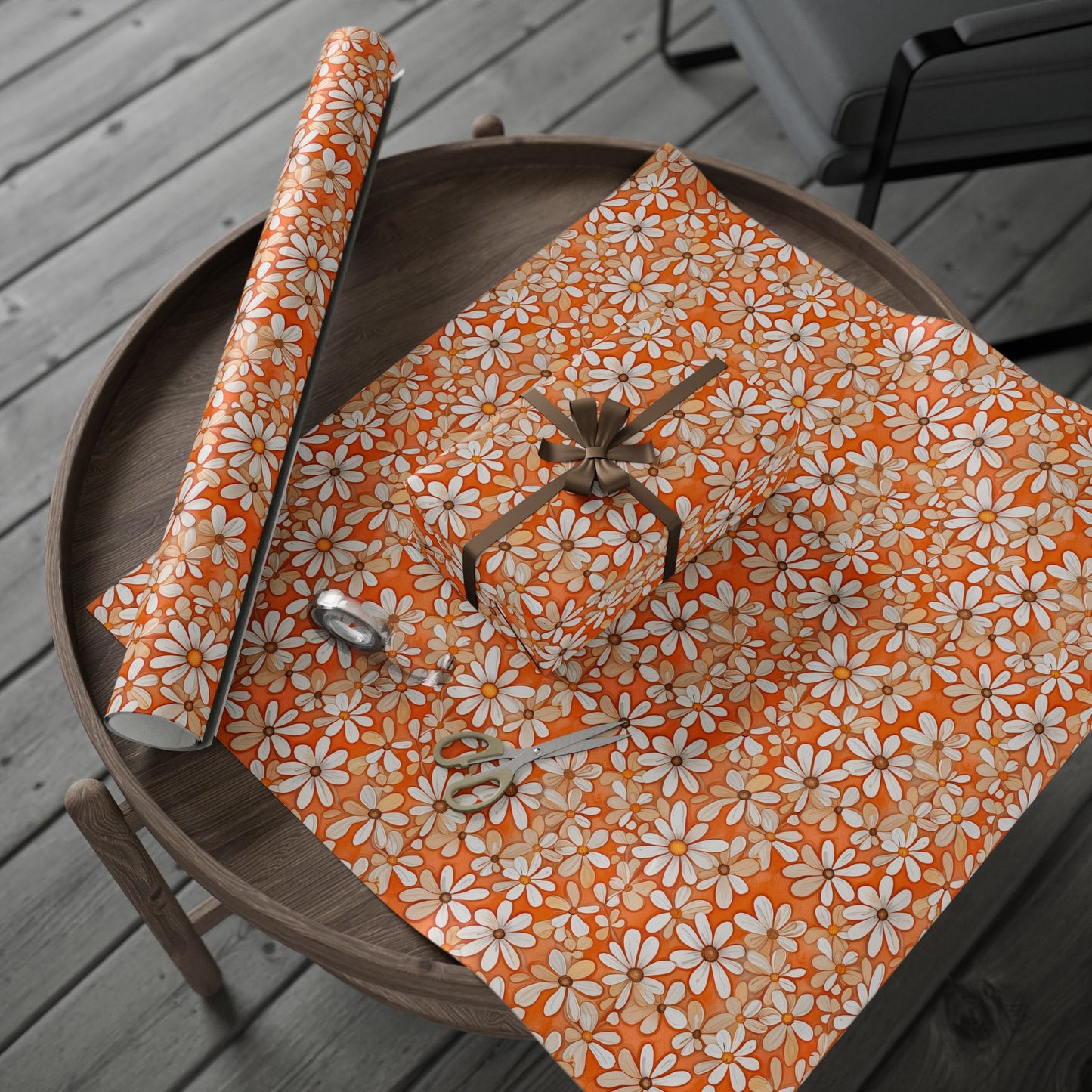 Charming Orange Floral Gift Wrap