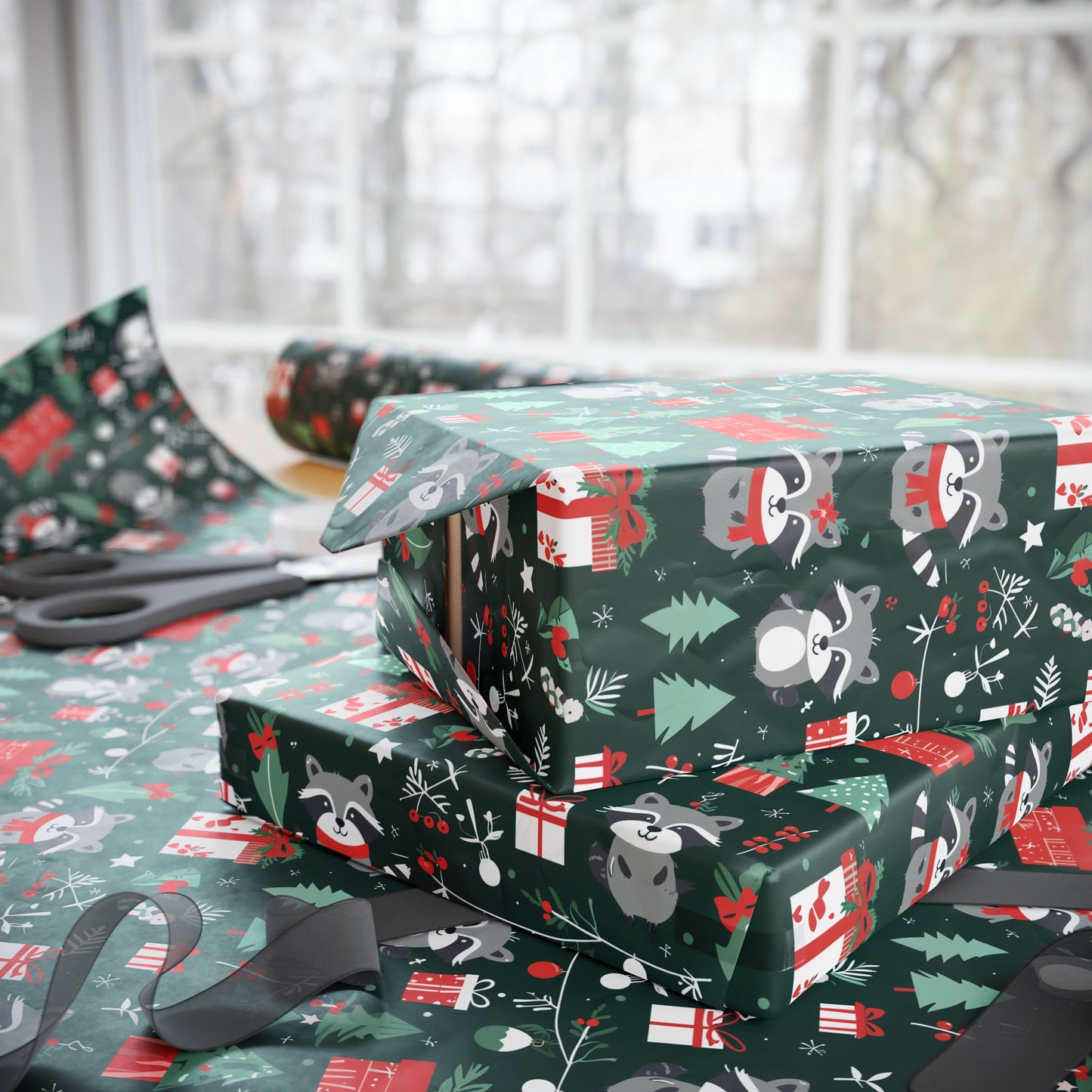 Trash Panda Tidings – Mischievous Raccoon Christmas Wrapping Paper