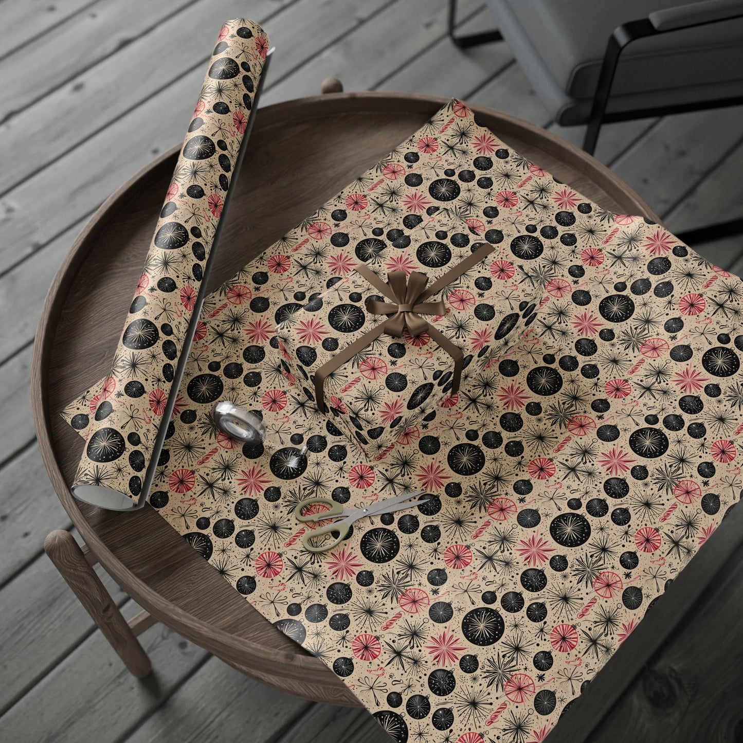 Atomic Tinsel Twist – Mid - Century Ornament Wrapping Paper