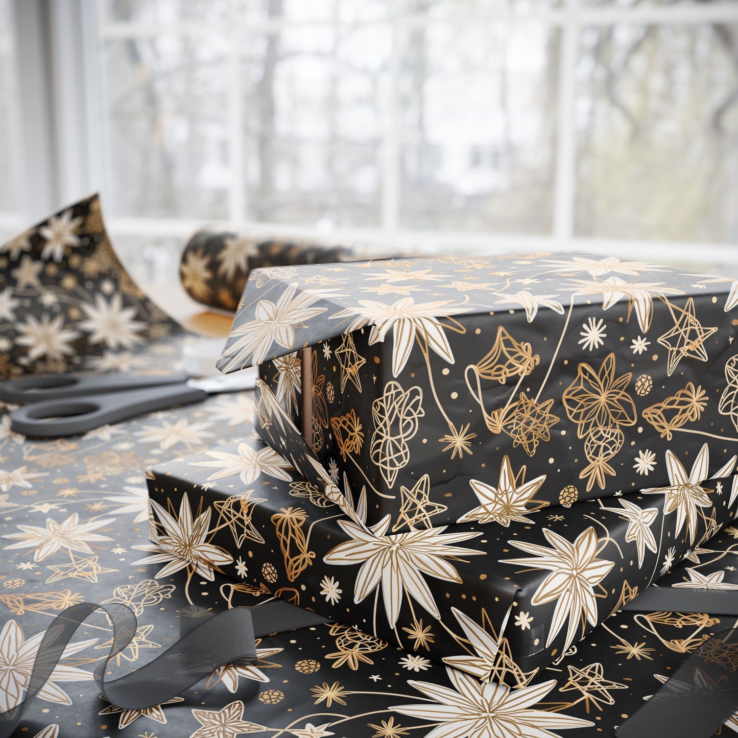 Gilded Twinkle – Luxe Starry Holiday Wrapping Paper
