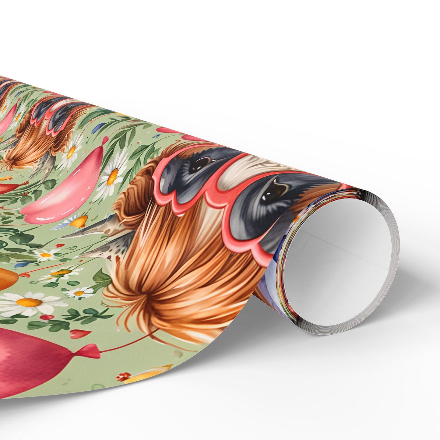 Gift Wrap - Unique Green Highland Cow Design