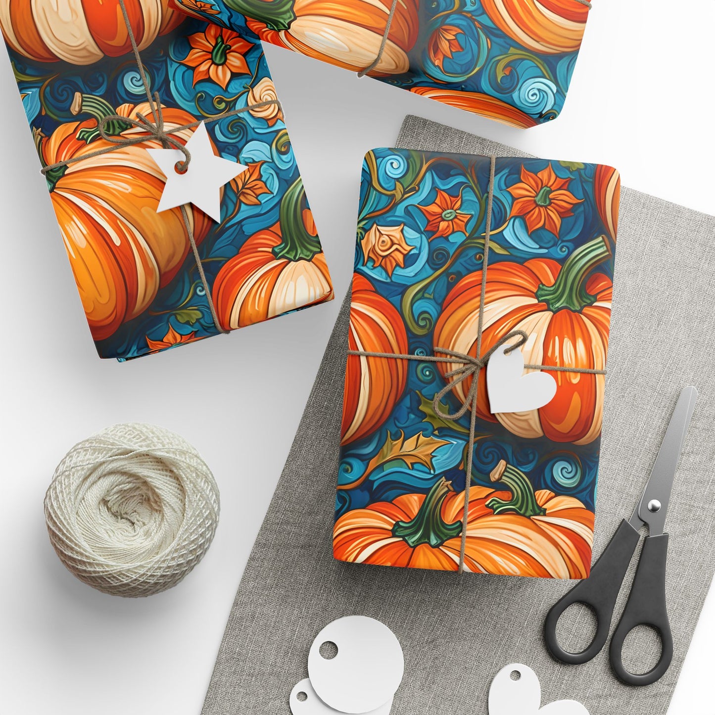 Wrapping Papers - Abstract Orange and Blue Pumpkin Pattern