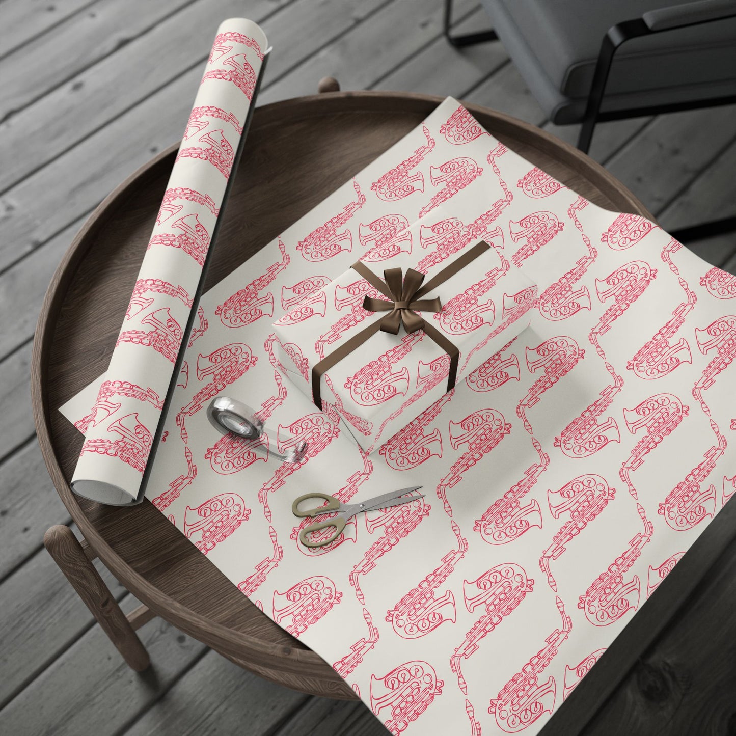 Chic Pink Saxophone Patterned Wrapping Paper