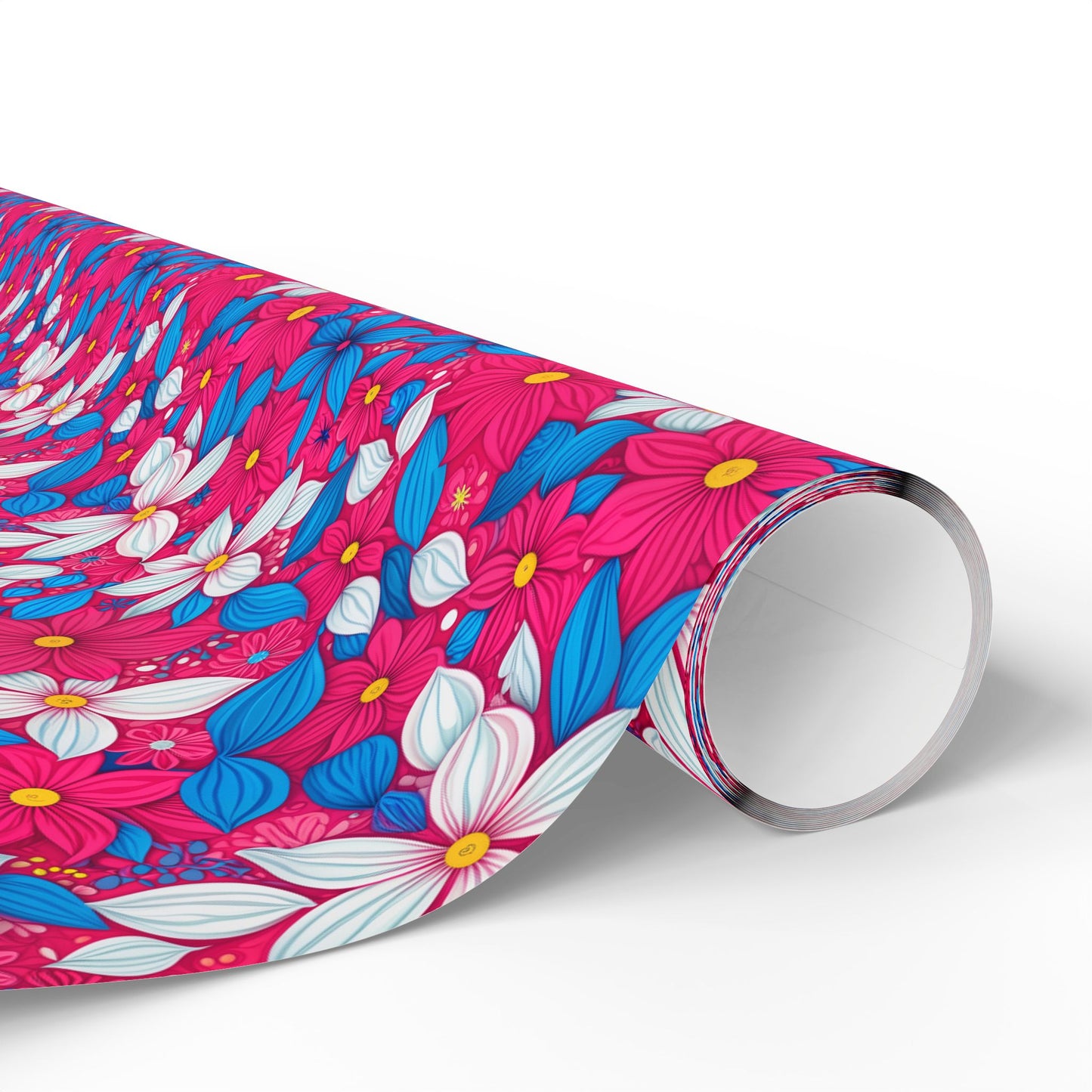 Vibrant Pink, White and Blue Floral Wrapping Paper