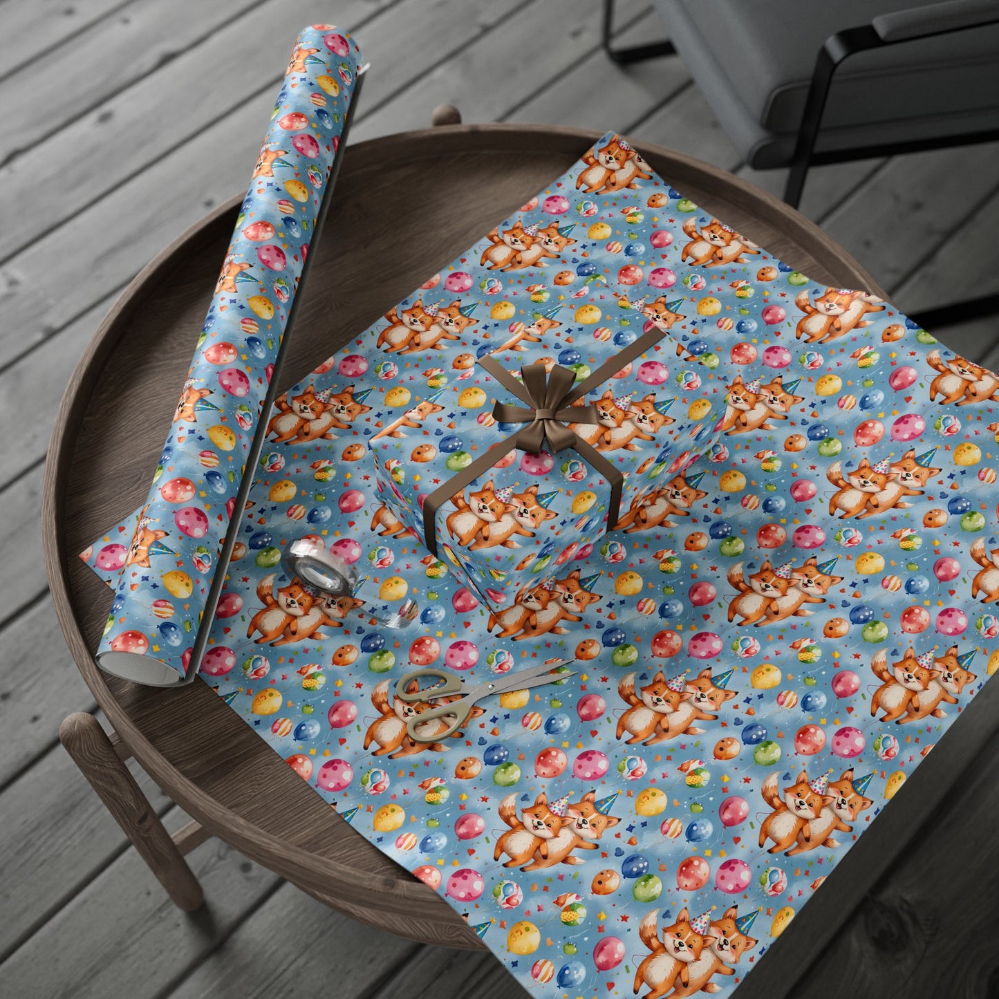 Cute Fox and Balloon Gift Wrap Birthday Party Decor for Kids or Cool Adults