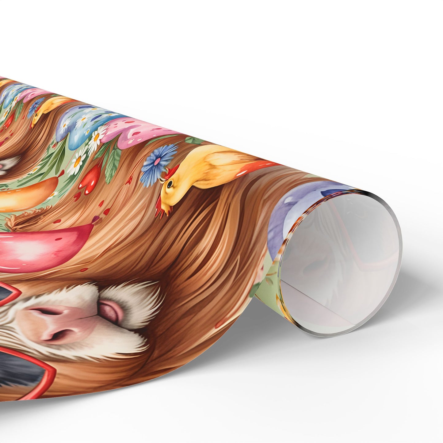 Gift Wrap - Unique Green Highland Cow Design
