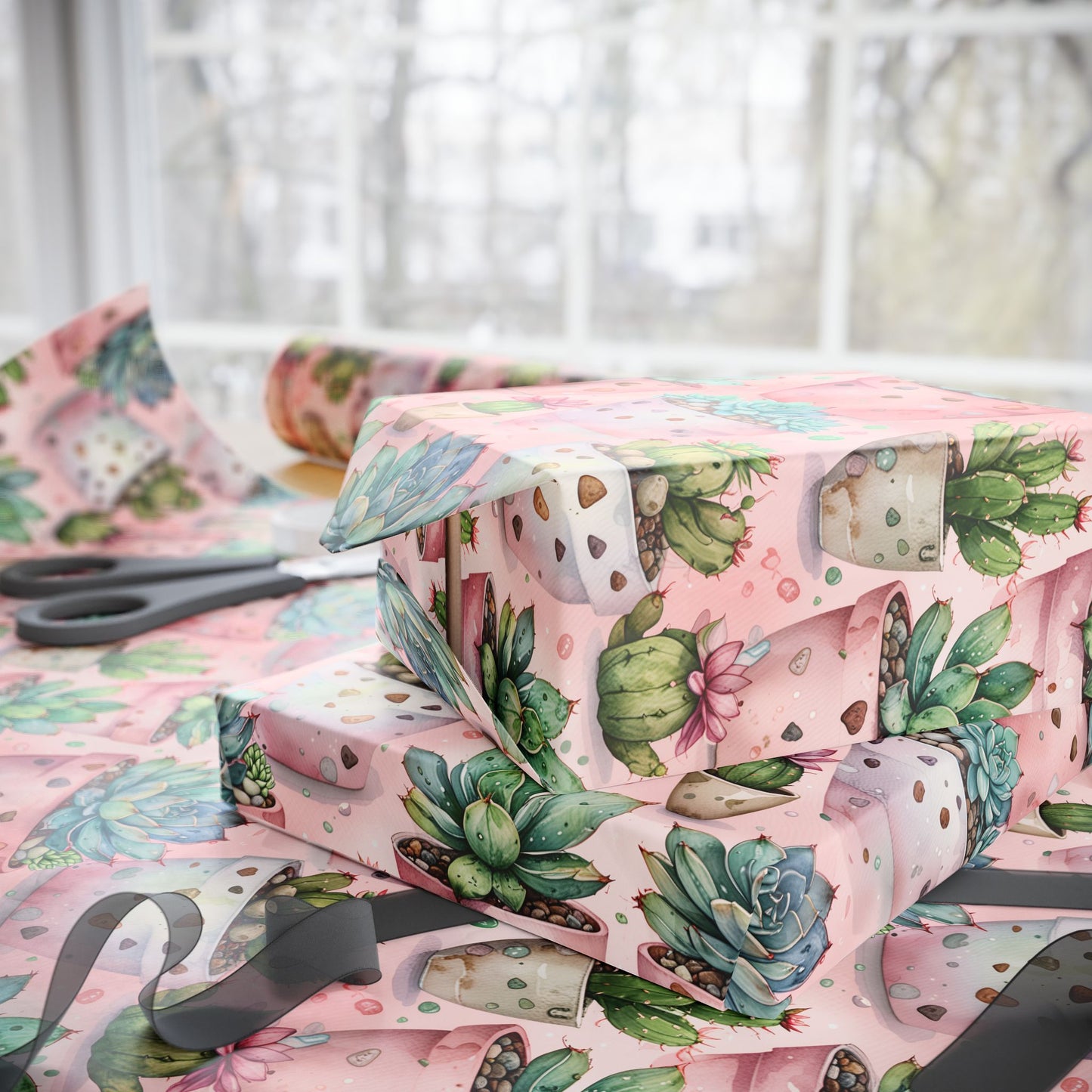 Pink Succulent Plant Gift Wrap