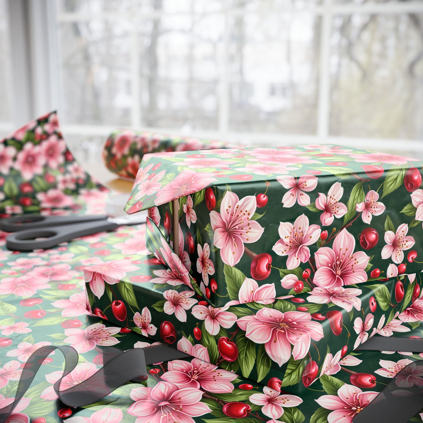 Wrapping Paper: Pink Cherry Floral Design