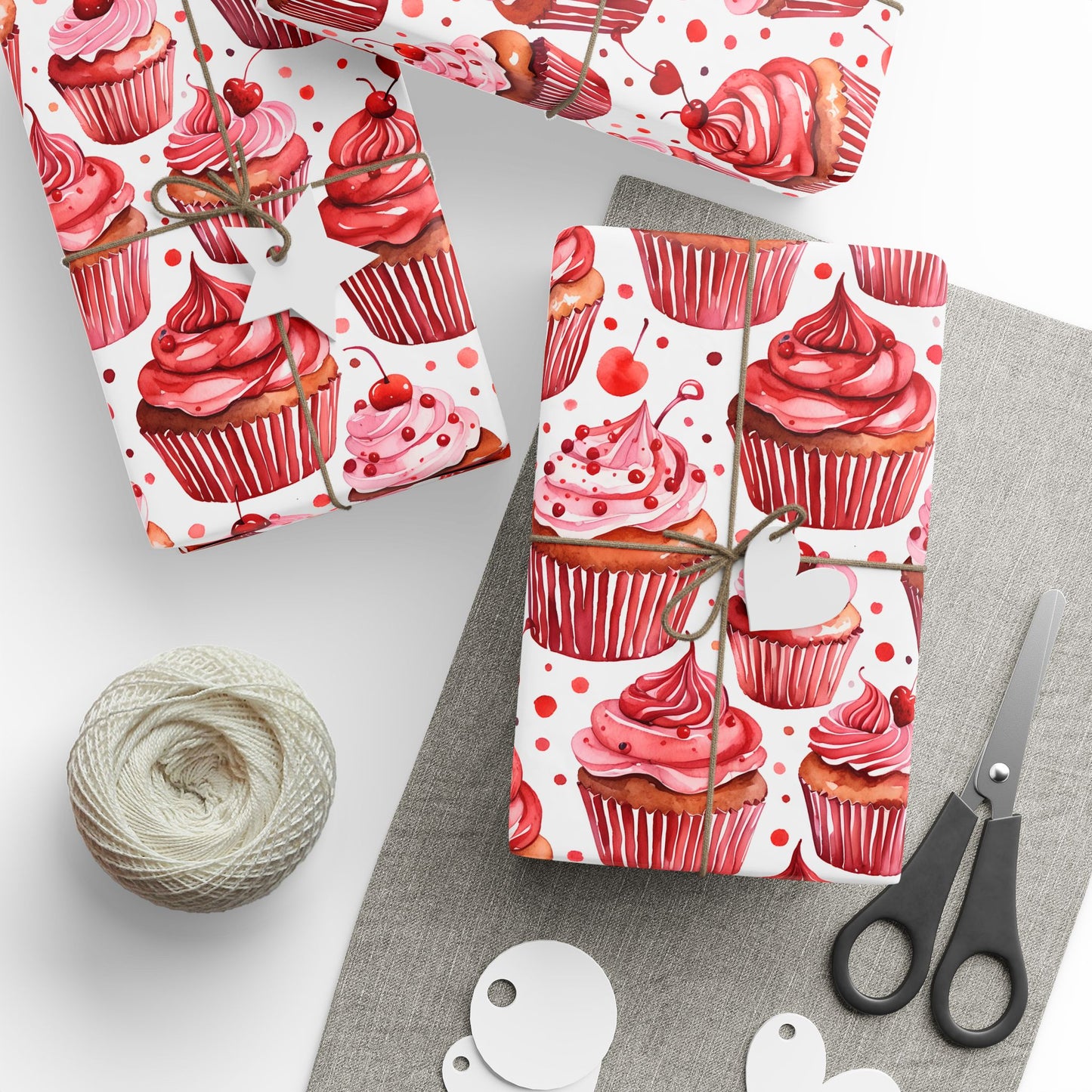 Cheerful Red Cupcake Wrapping Paper