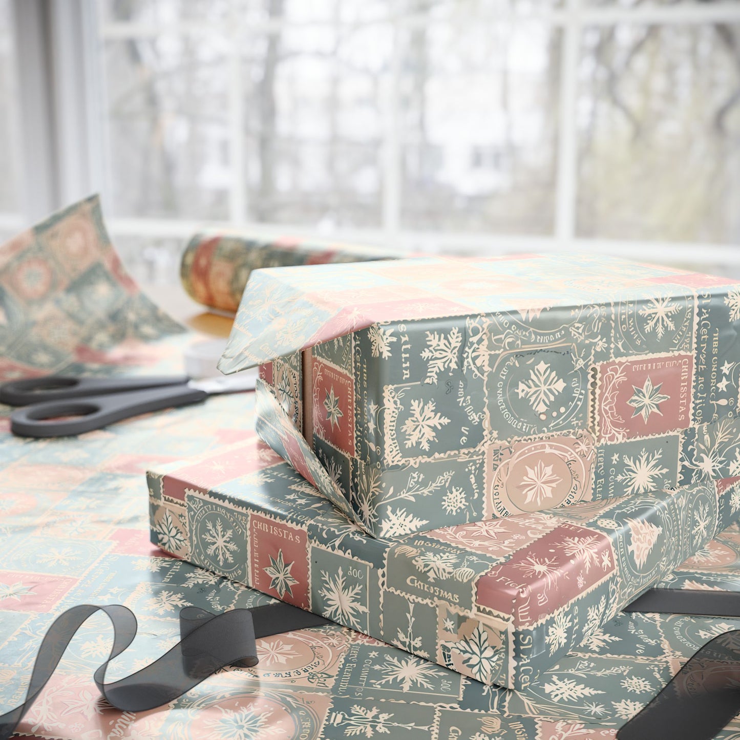 Merry Mail – Vintage Holiday Stamp Wrapping Paper