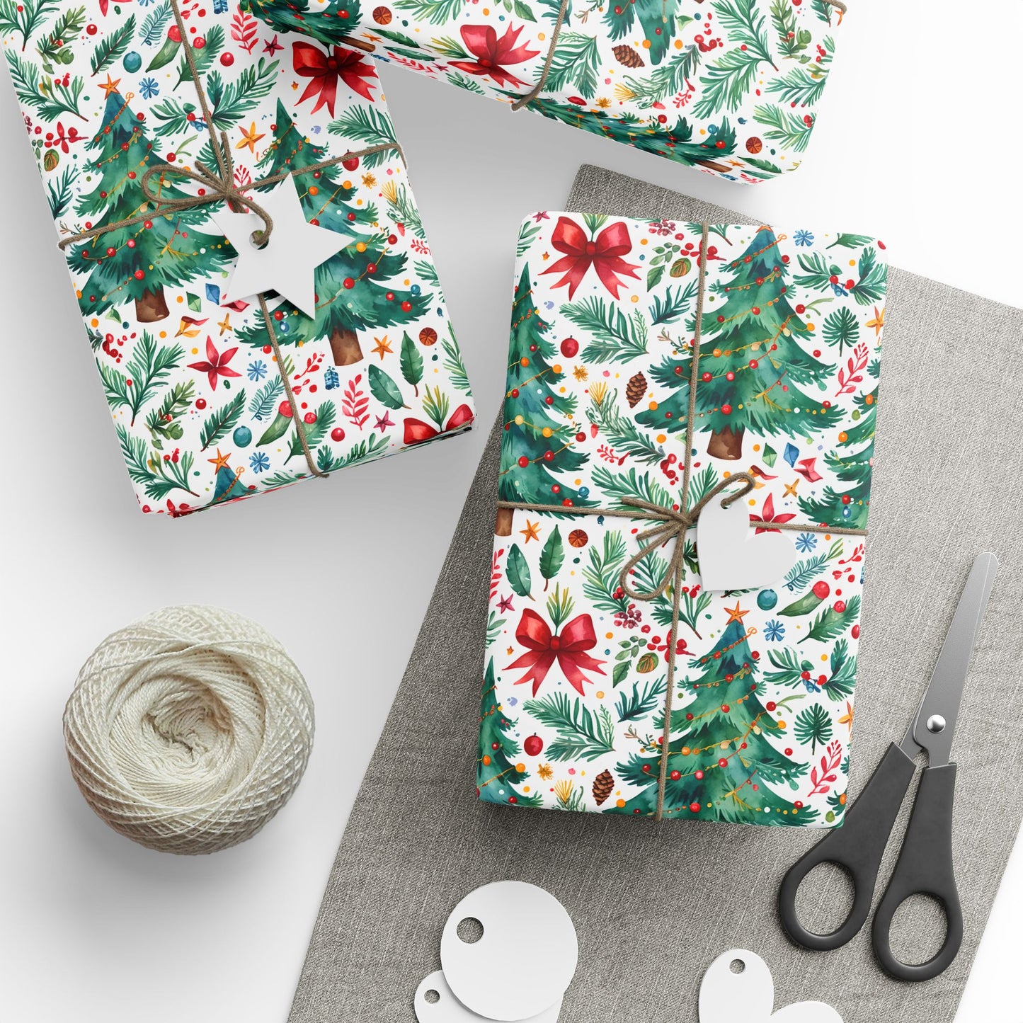 Merry & Bright Botanicals – Watercolor Tree & Garland Wrapping Paper