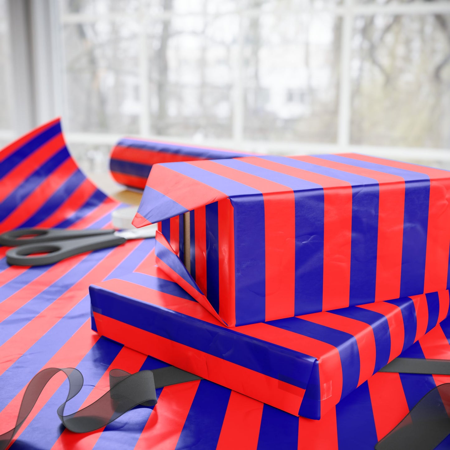 Stripe Hype – Bold Red & Blue Graphic Stripe Wrapping Paper