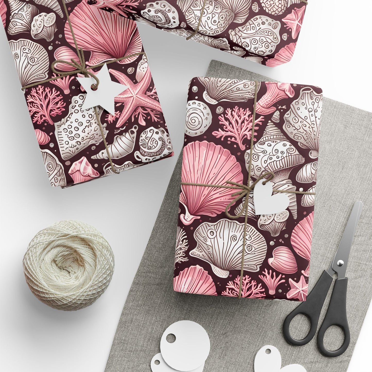 Pink Seashell Beach Theme Wrapping Paper
