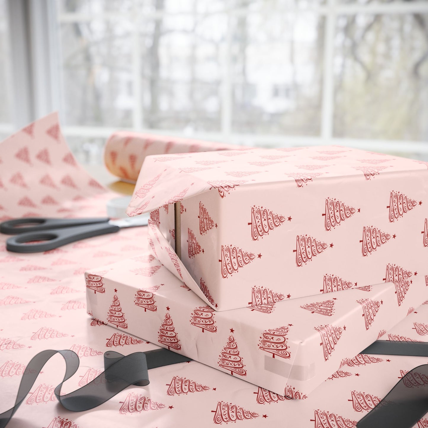 Twinkle Twirl – Pink & Red Swirl Tree Wrapping Paper