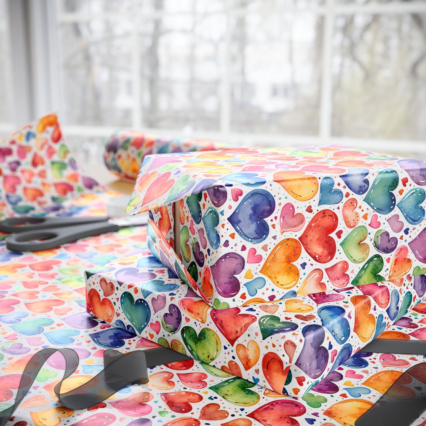 Vibrant Multicolor Heart Wrapping Paper