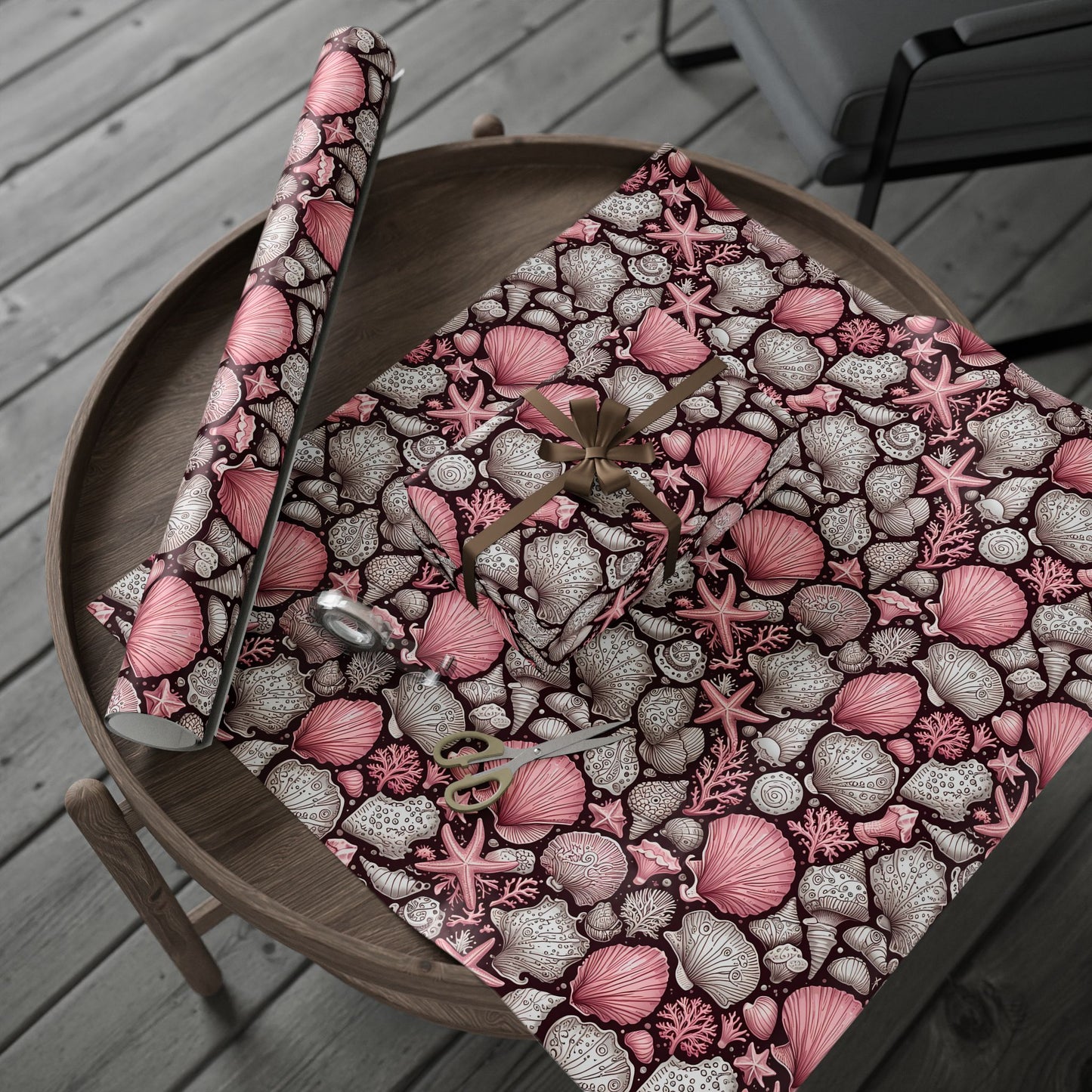Pink Seashell Beach Theme Wrapping Paper
