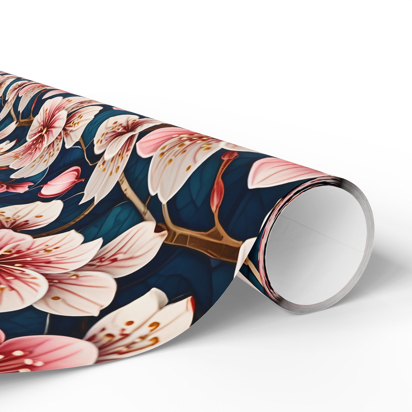 Botanical Patterned Decorative Paper Pink Floral with deep Blue Leaves