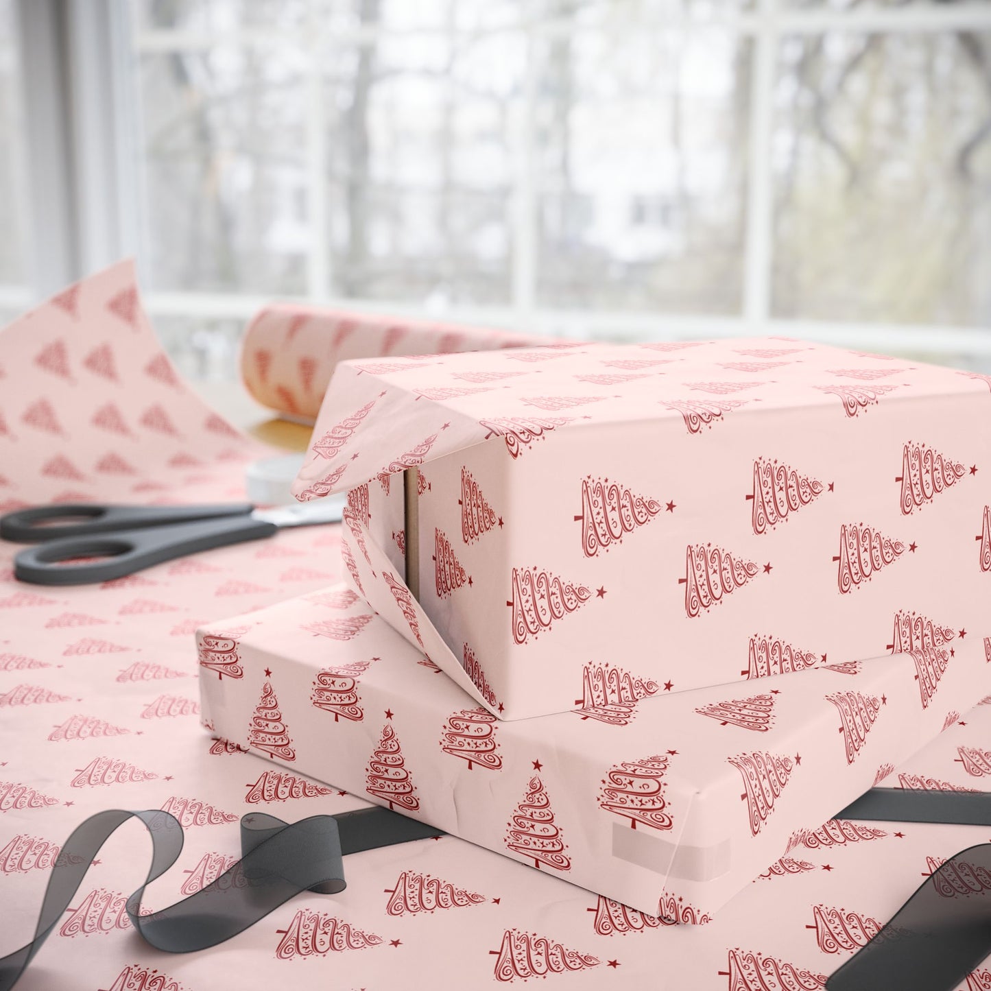 Twinkle Twirl – Pink & Red Swirl Tree Wrapping Paper