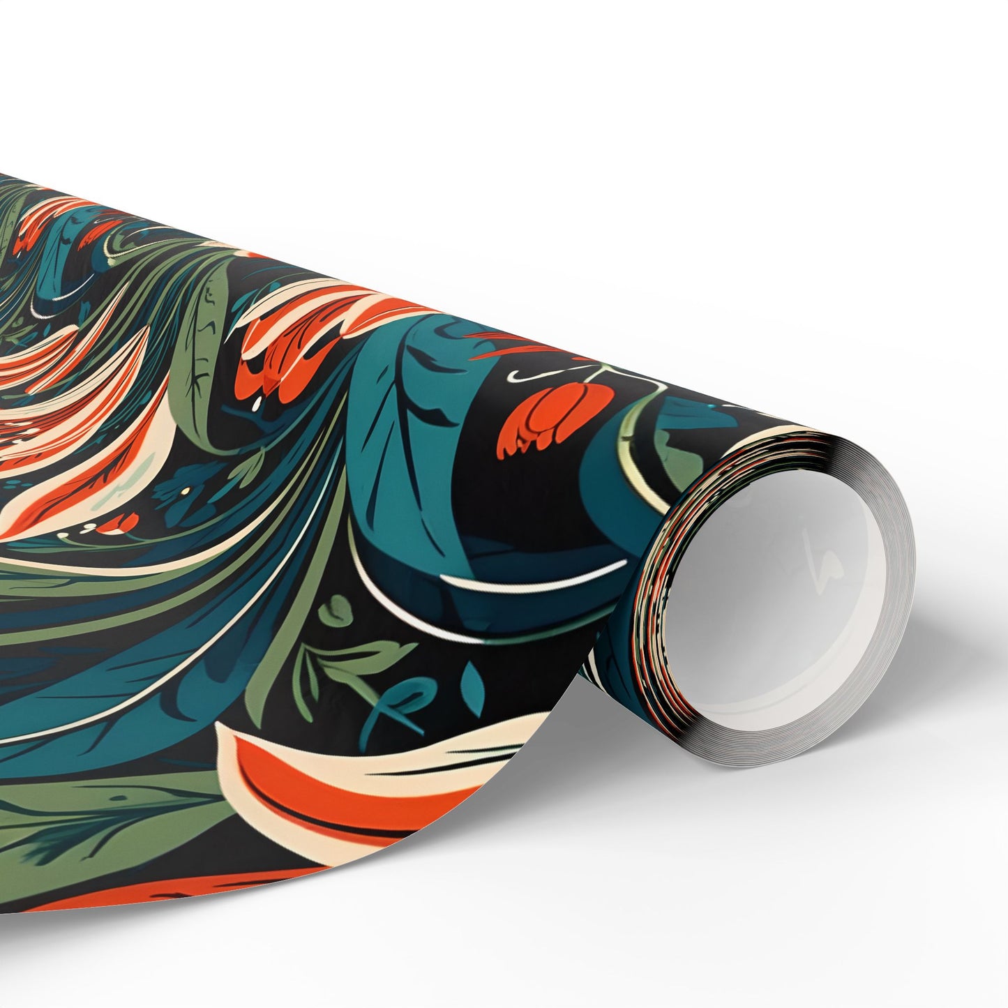 Orange Green Blue Botanical Floral Wrap for Presents