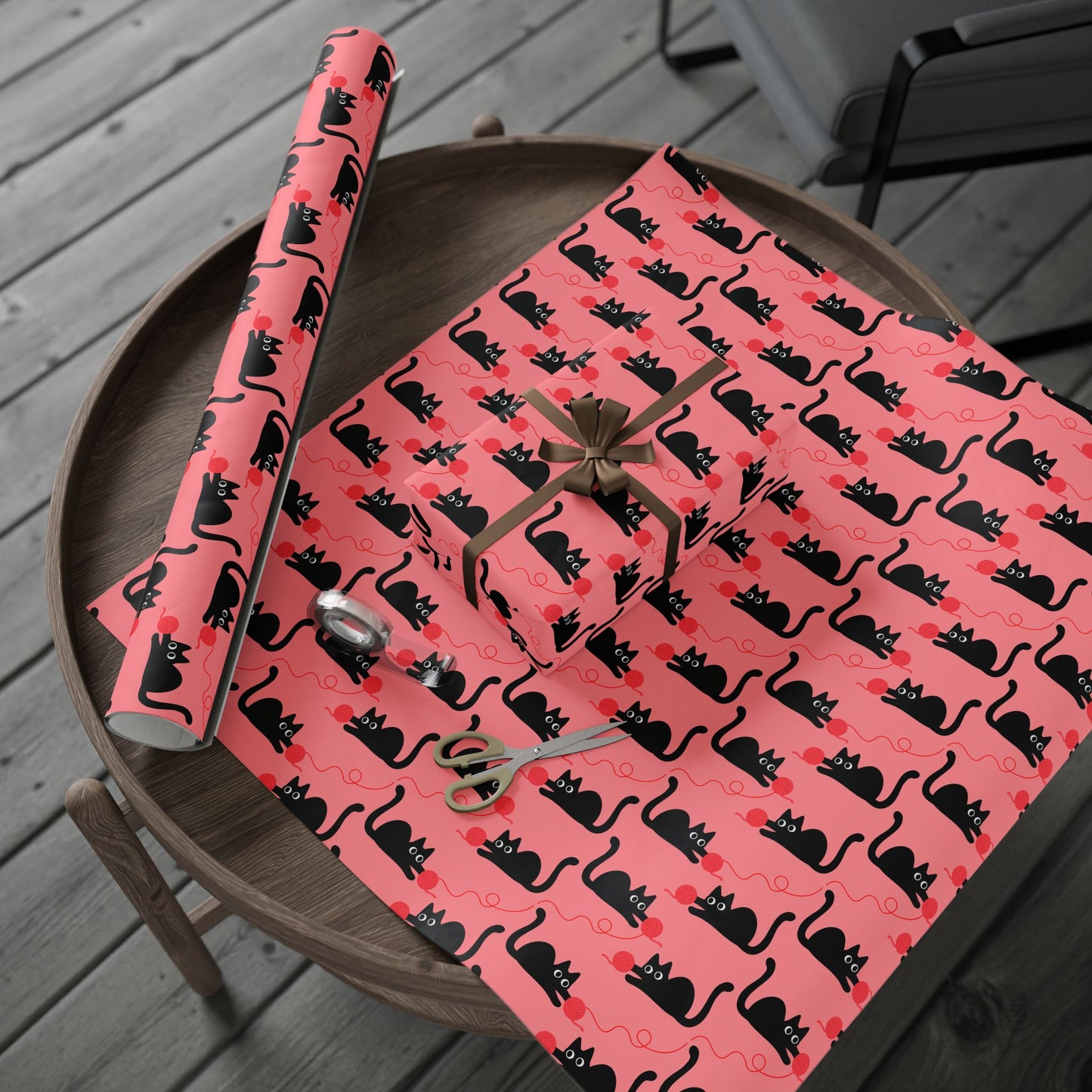 Pink Cat Wrapping Paper – Playful Black Kitty Design for Every Occasion
