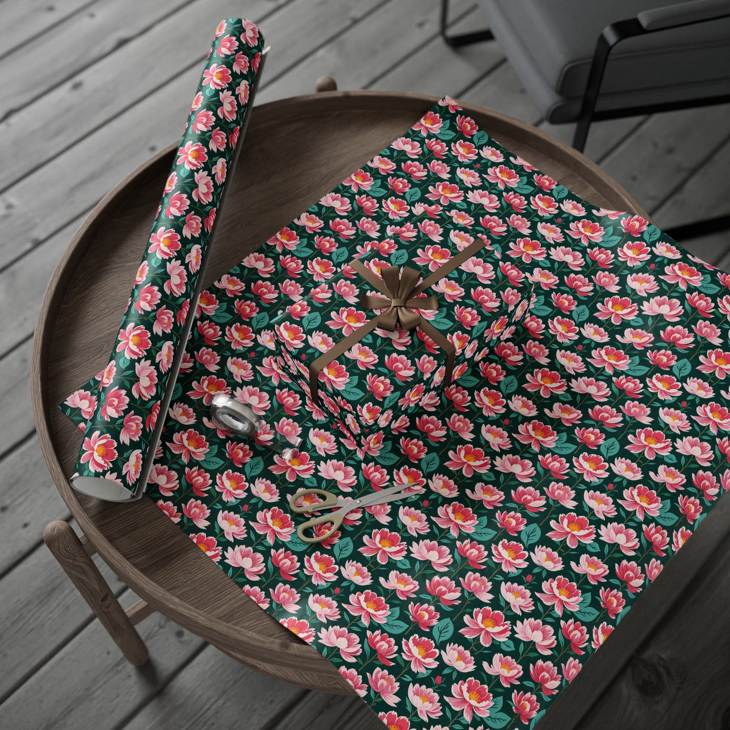 Pink & Green Floral Gift Wrapping Paper