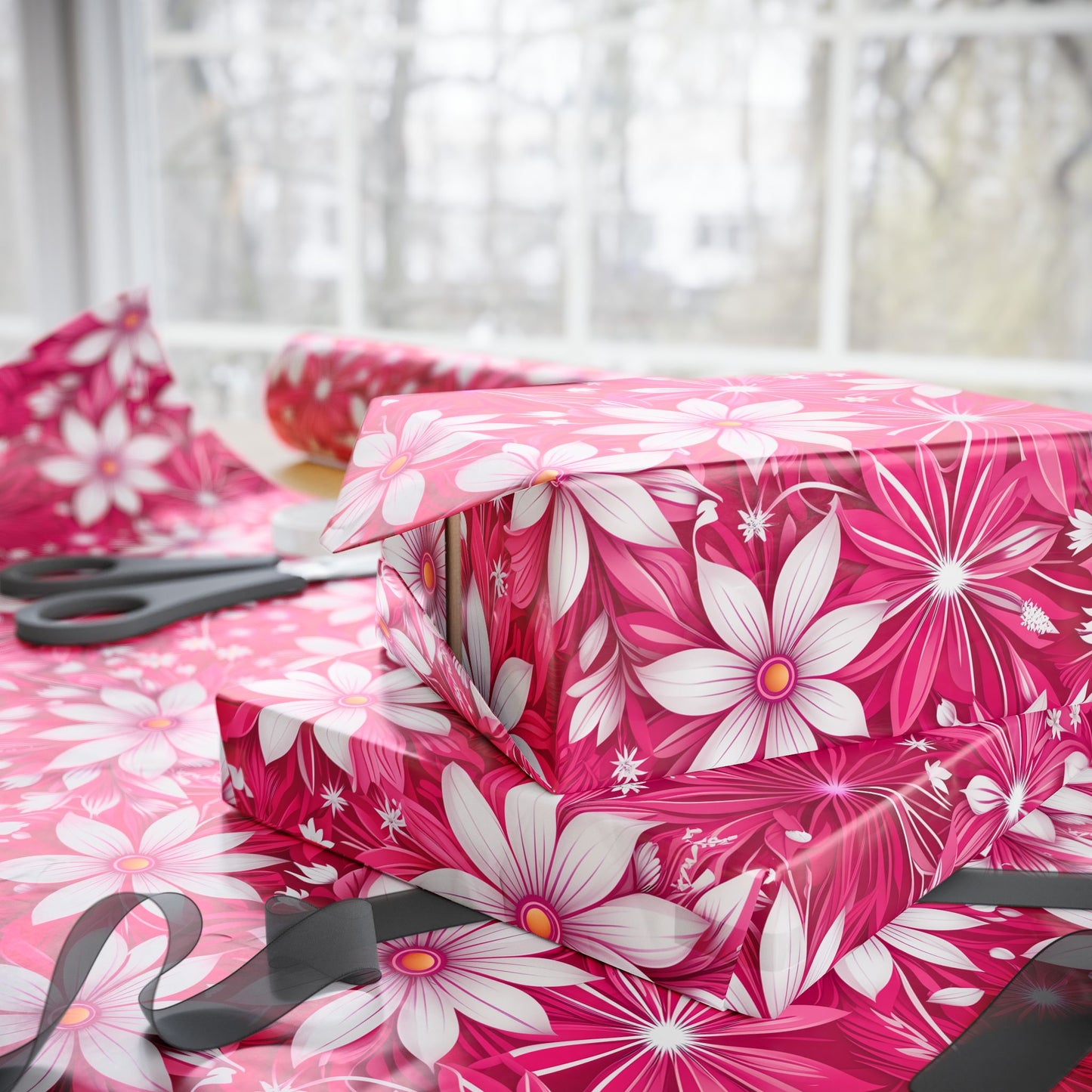 Pink and White Daisies Wrapping Paper