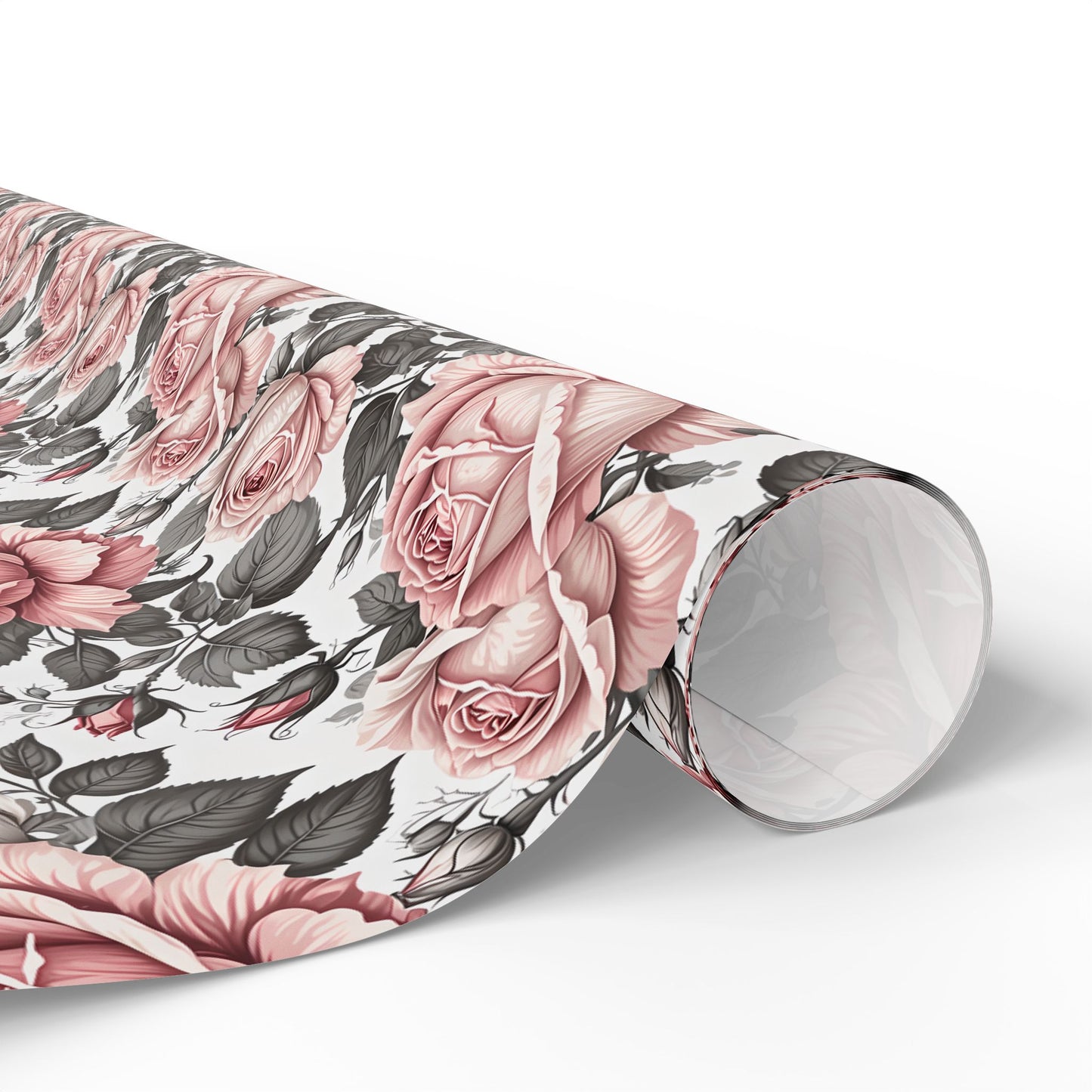 Rose Whispers – Soft Floral Gift Wrap in Pink & Grey